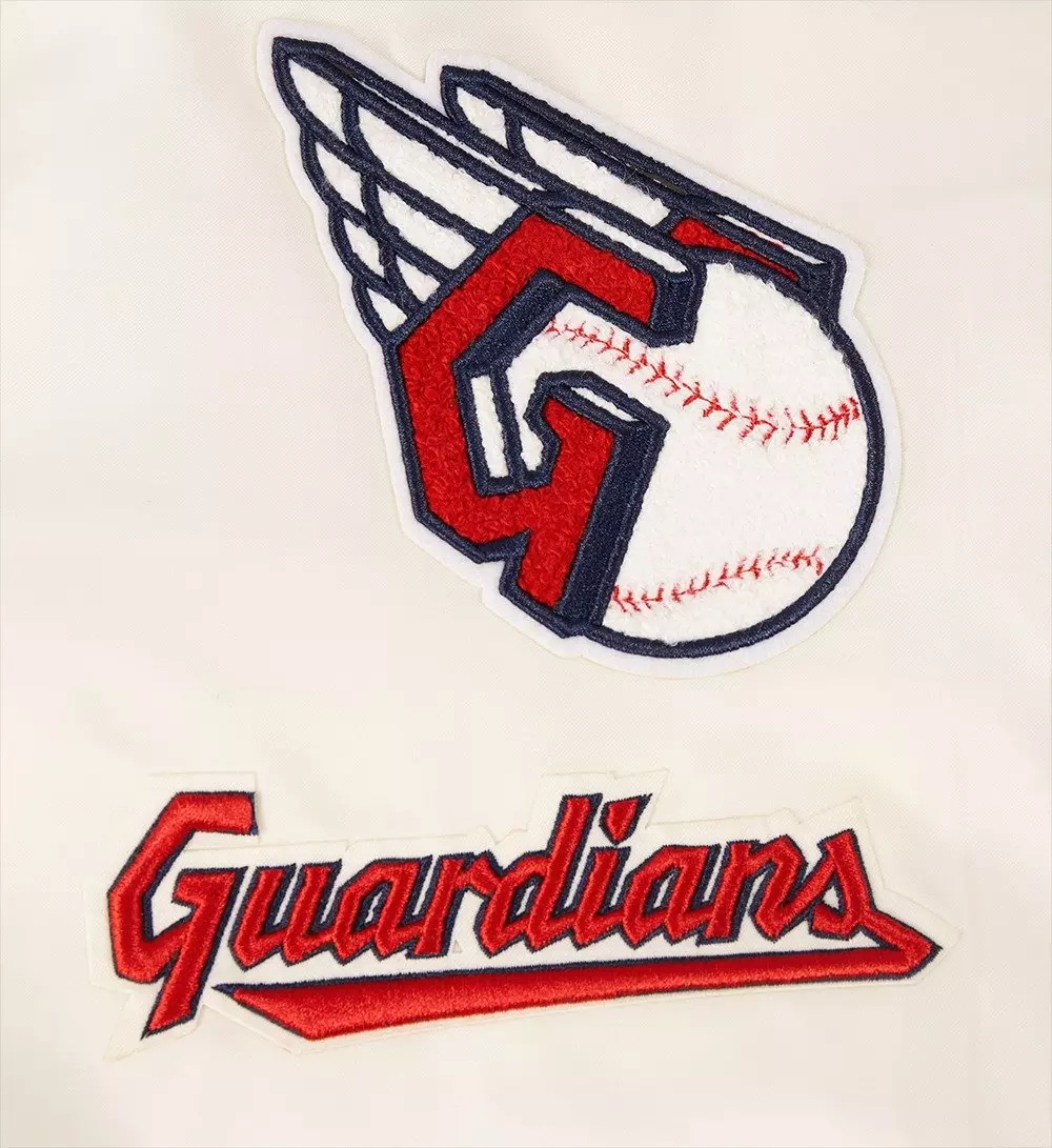 Pro Standard Women's Cleveland Guardians Retro Classic Rib Satin Jacket - Eggshell - EGGSHELL