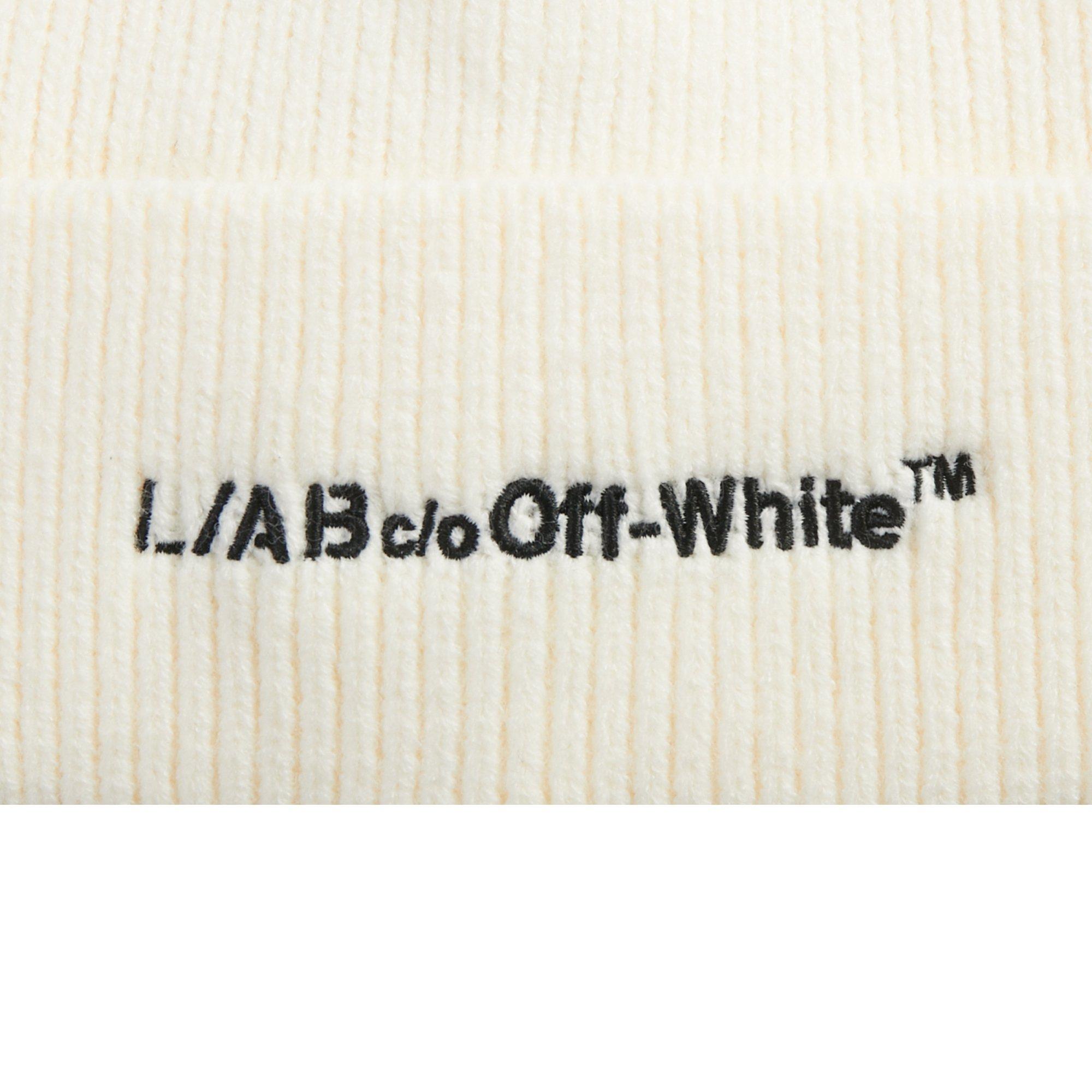 L/AB c/o Off-White Horizontal Embroidered Cuff Beanie - White - WHITE