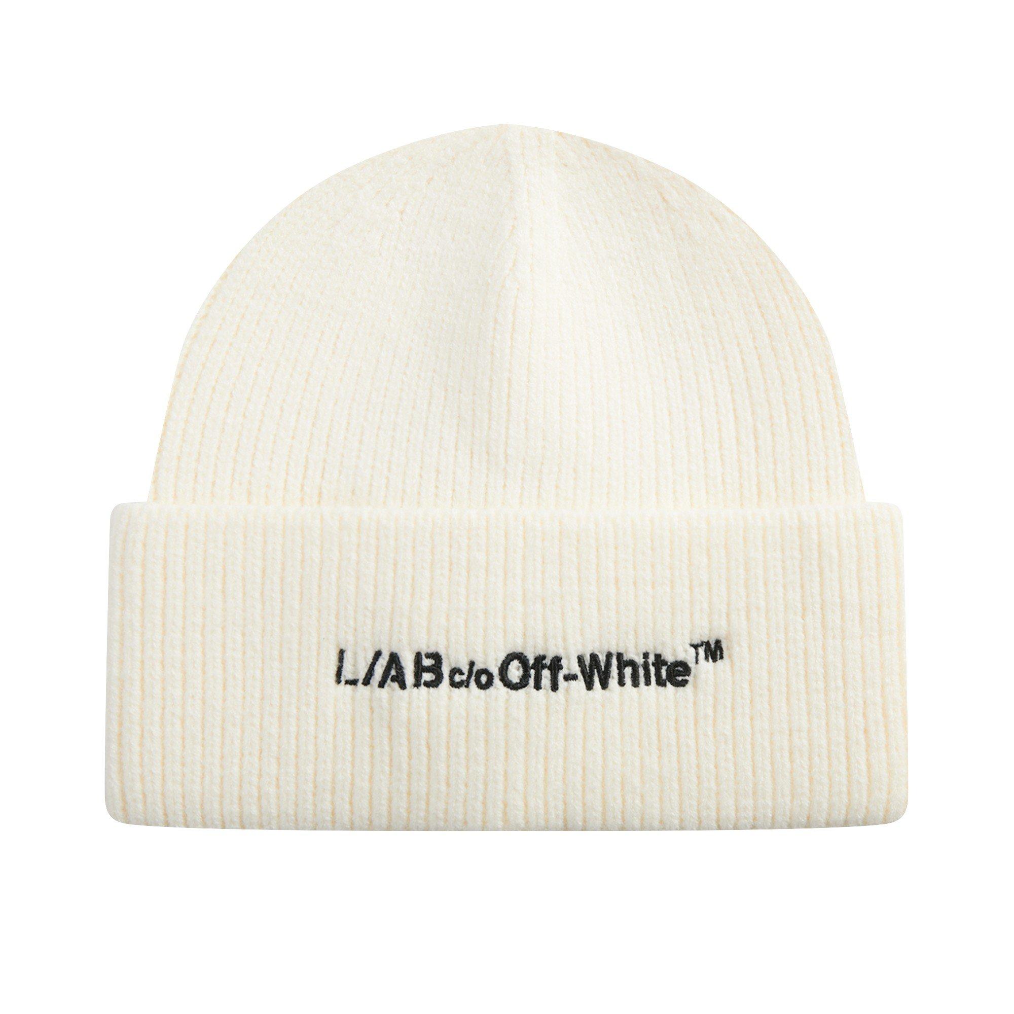L/AB c/o Off-White Horizontal Embroidered Cuff Beanie - White - WHITE