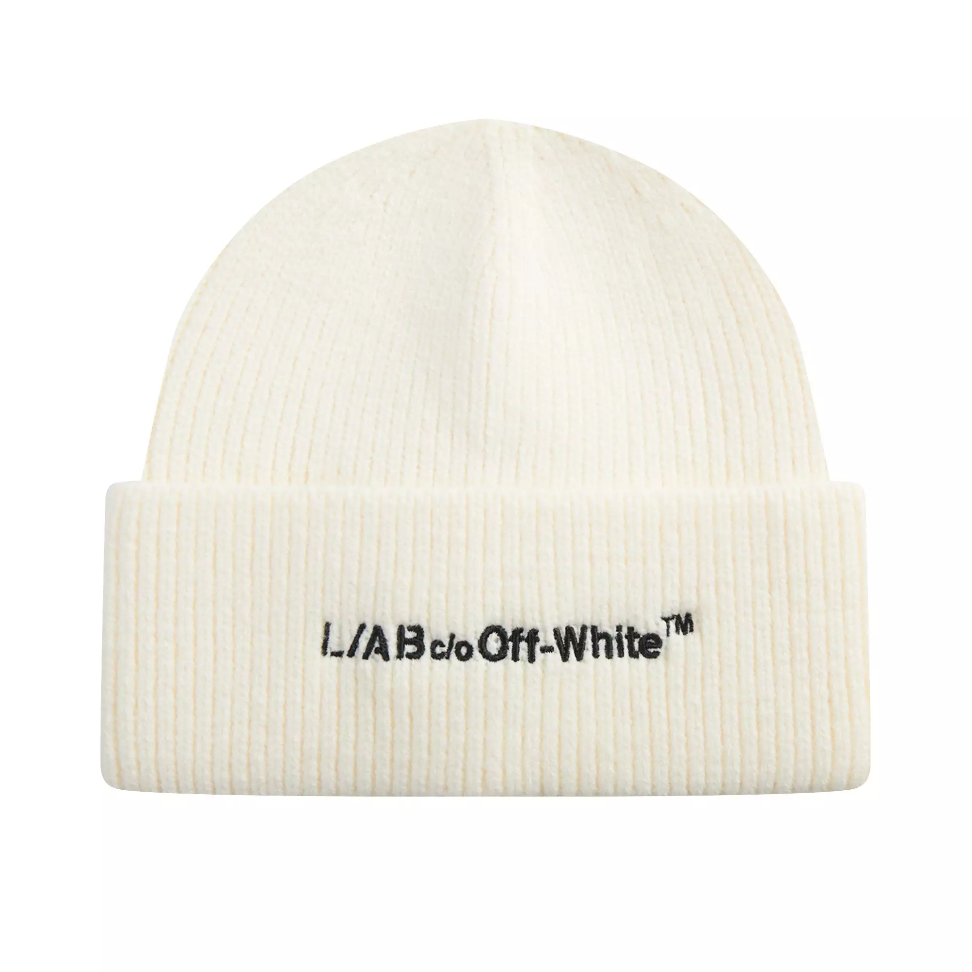 L/AB c/o Off-White Horizontal Embroidered Cuff Beanie - White - WHITE