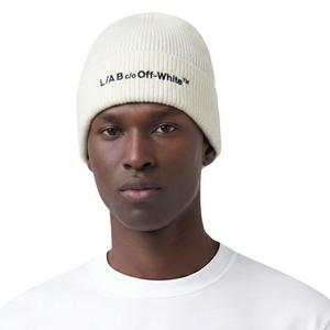 L/AB c/o Off-White Horizontal Embroidered Cuff Beanie - White - WHITE