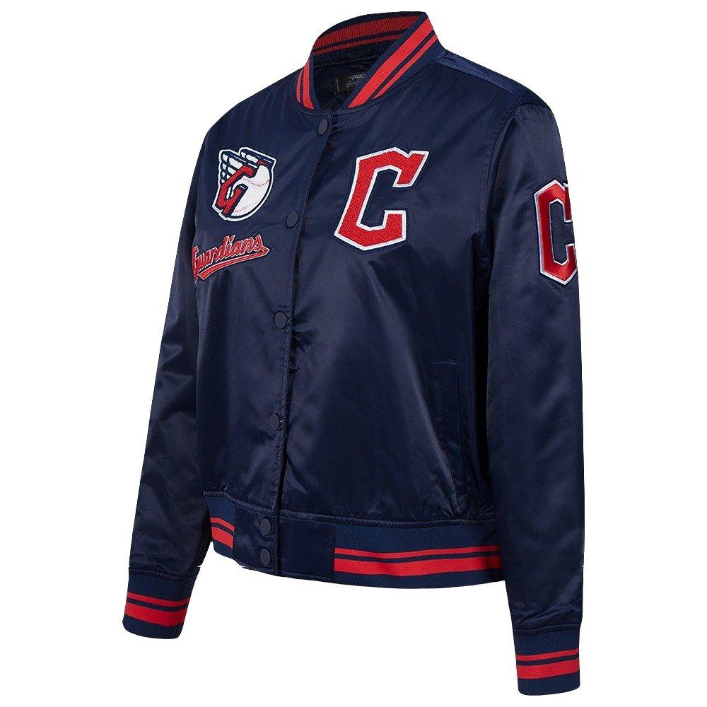 Pro Standard Women's Cleveland Guardians Retro Classic Rib Satin Jacket - Navy/Red - NAVY/RED Thumbnail View 3