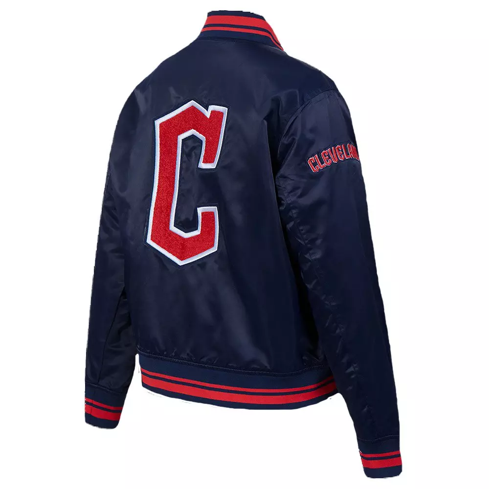 Pro Standard Women's Cleveland Guardians Retro Classic Rib Satin Jacket - Navy/Red - NAVY/RED