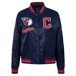 Pro Standard Women's Cleveland Guardians Retro Classic Rib Satin Jacket - Navy/Red