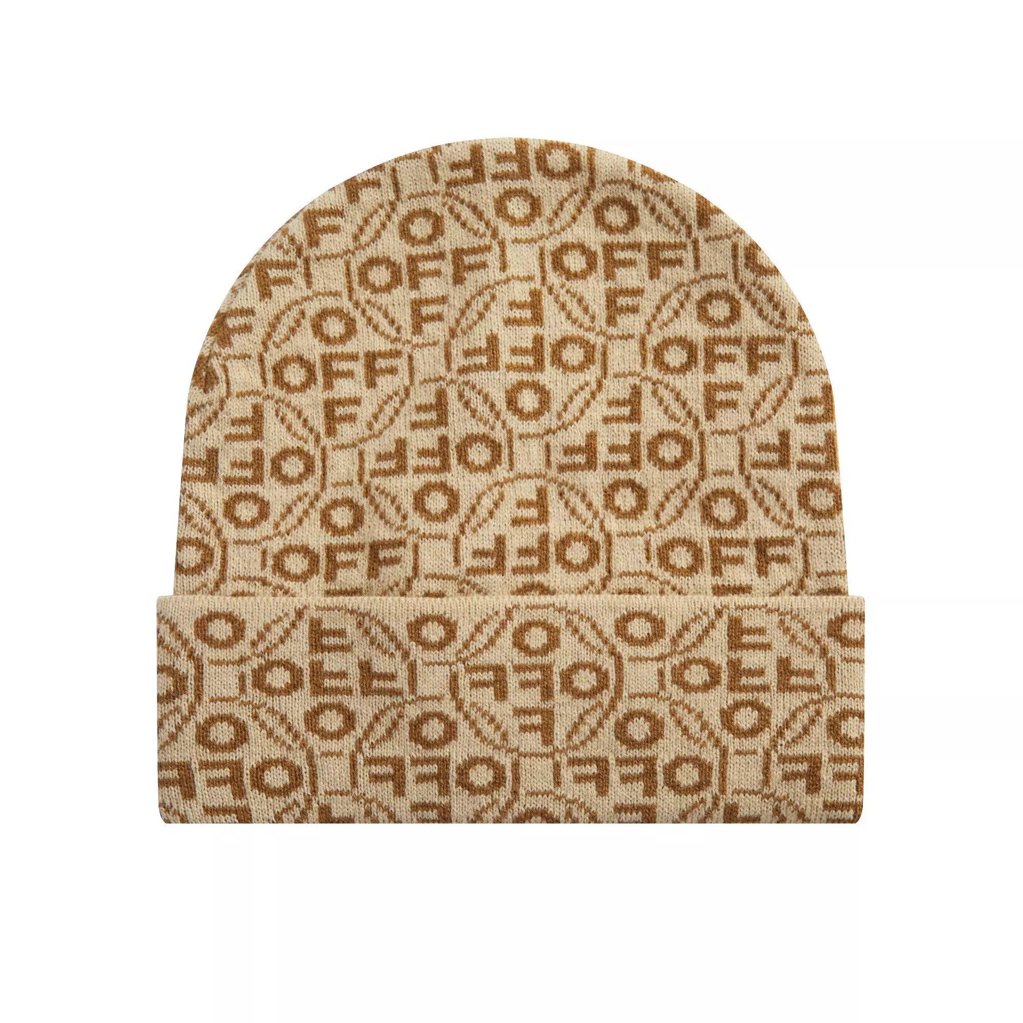 L/AB c/o Off-White Off Allover Jacquard Cuff Beanie - Brown - BROWN