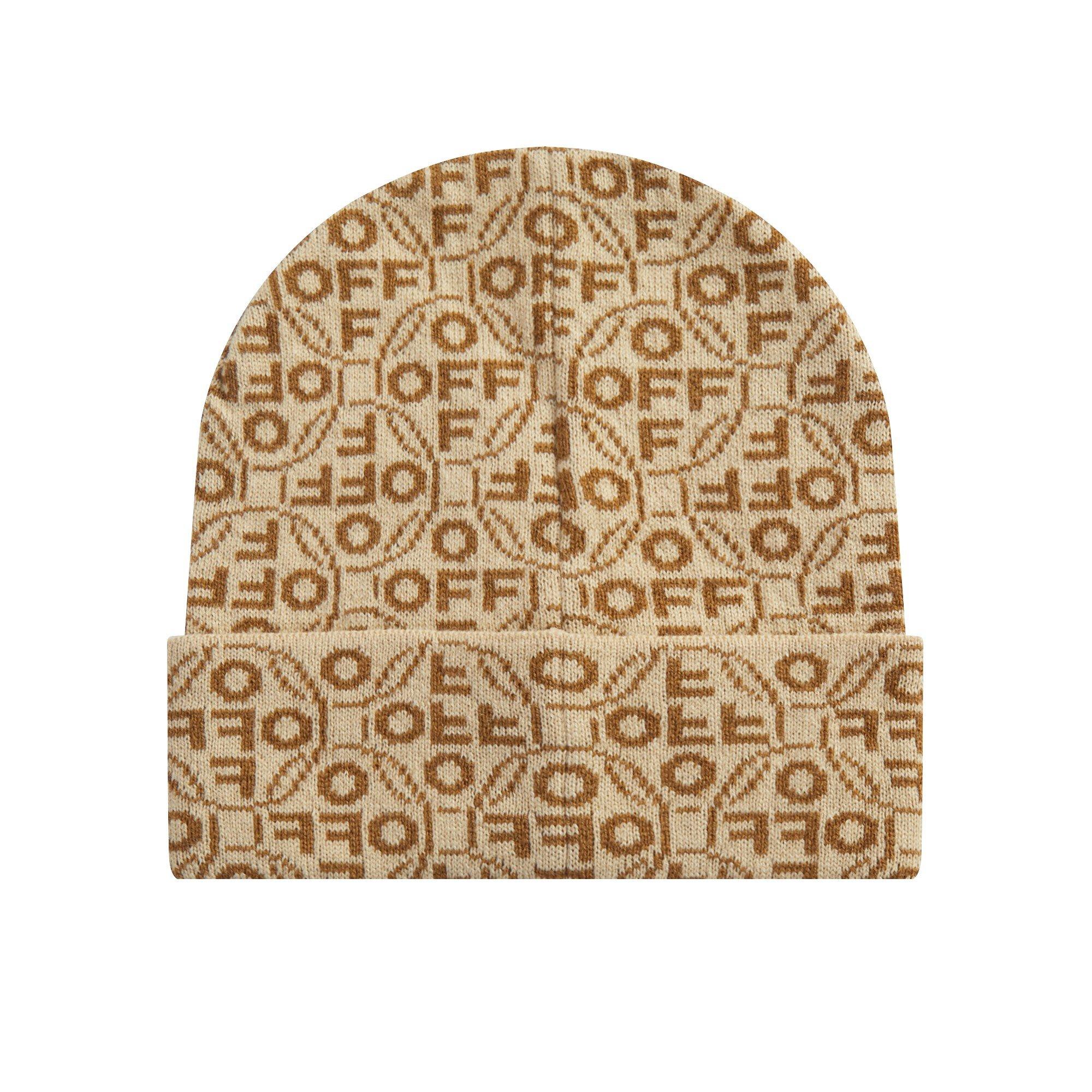 L/AB c/o Off-White Off Allover Jacquard Cuff Beanie - Brown - BROWN