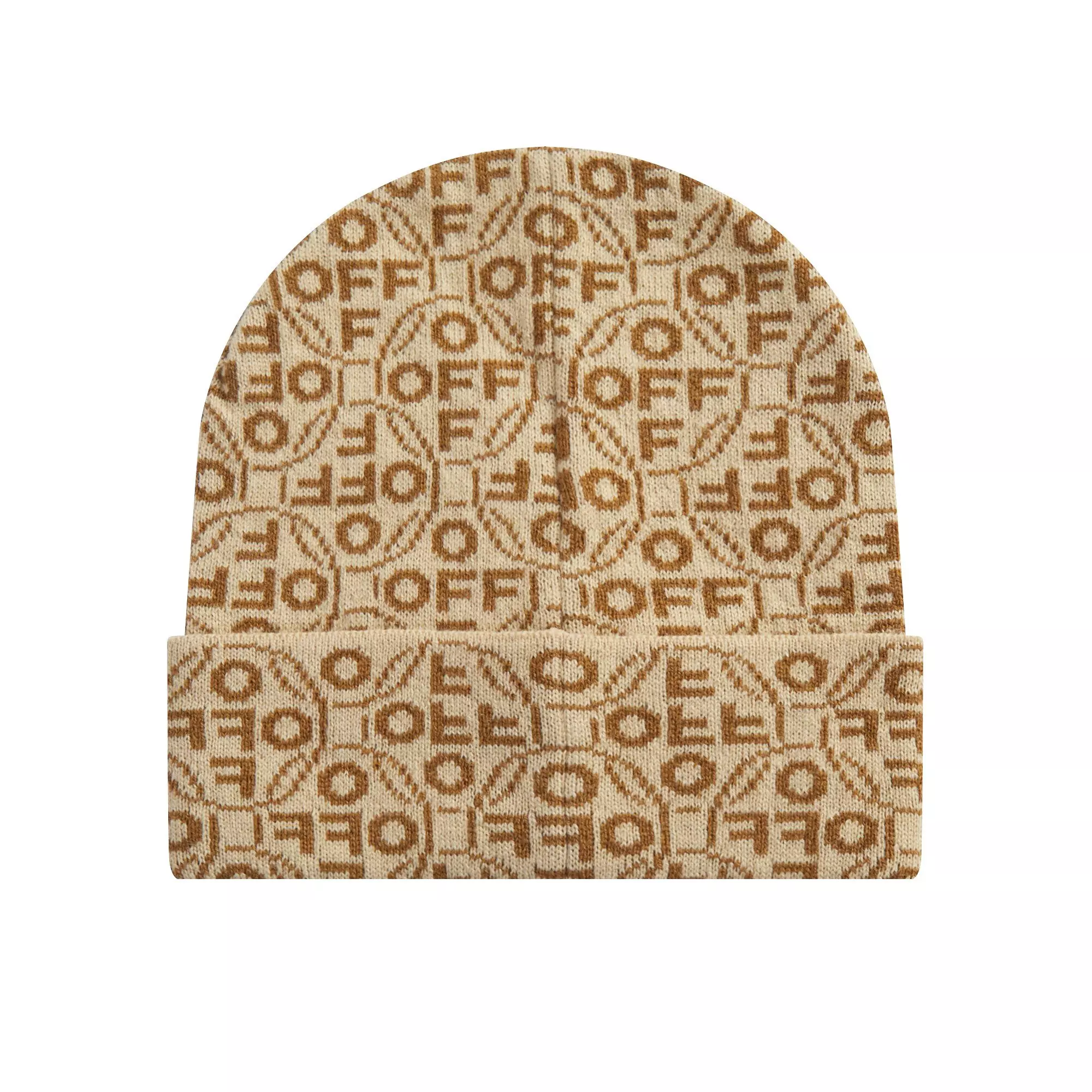 L/AB c/o Off-White Off Allover Jacquard Cuff Beanie - Brown - BROWN