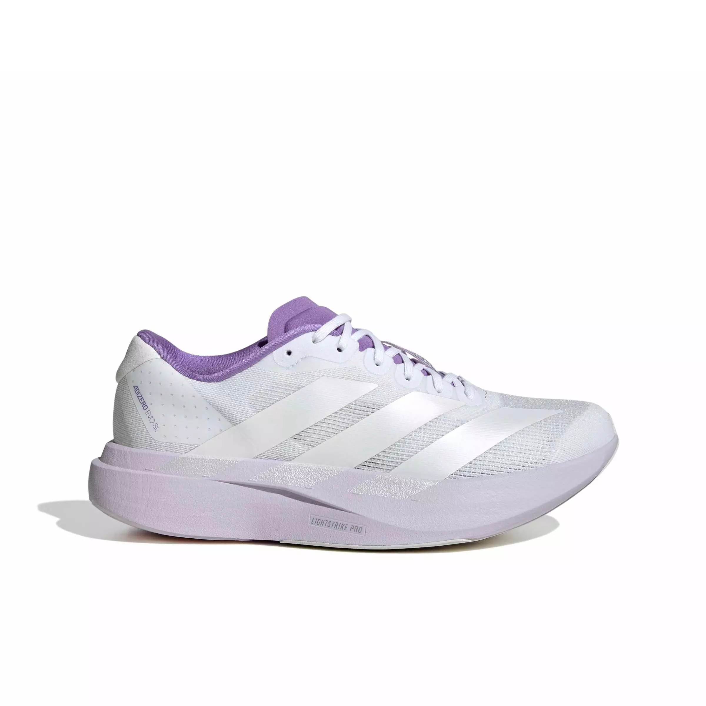 adidas Adizero EVO SL "Ftwr White/Zero Metallic/Purple Tint" Women's Running Shoe - WHITE/METALLIC/PURPLE