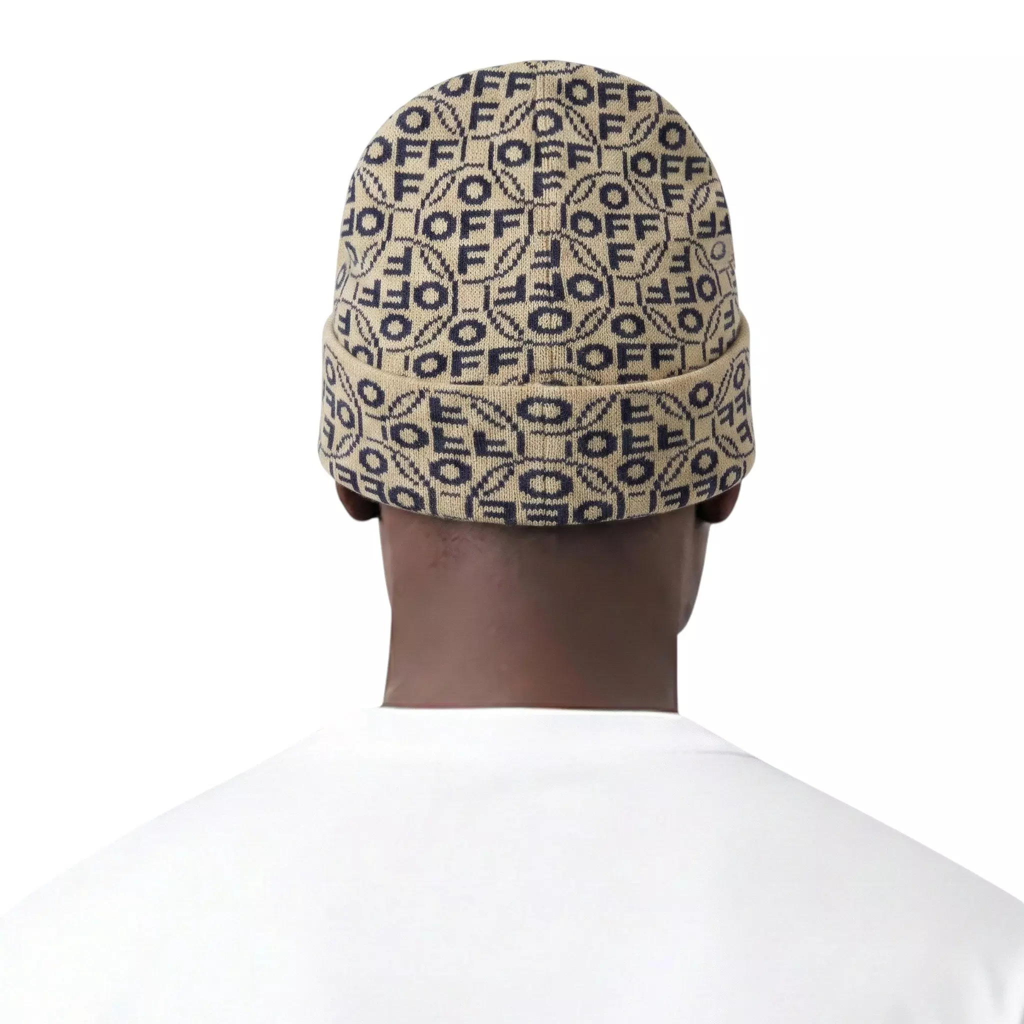 L/AB c/o Off-White Off Allover Jacquard Cuff Beanie - Cream - CREAM