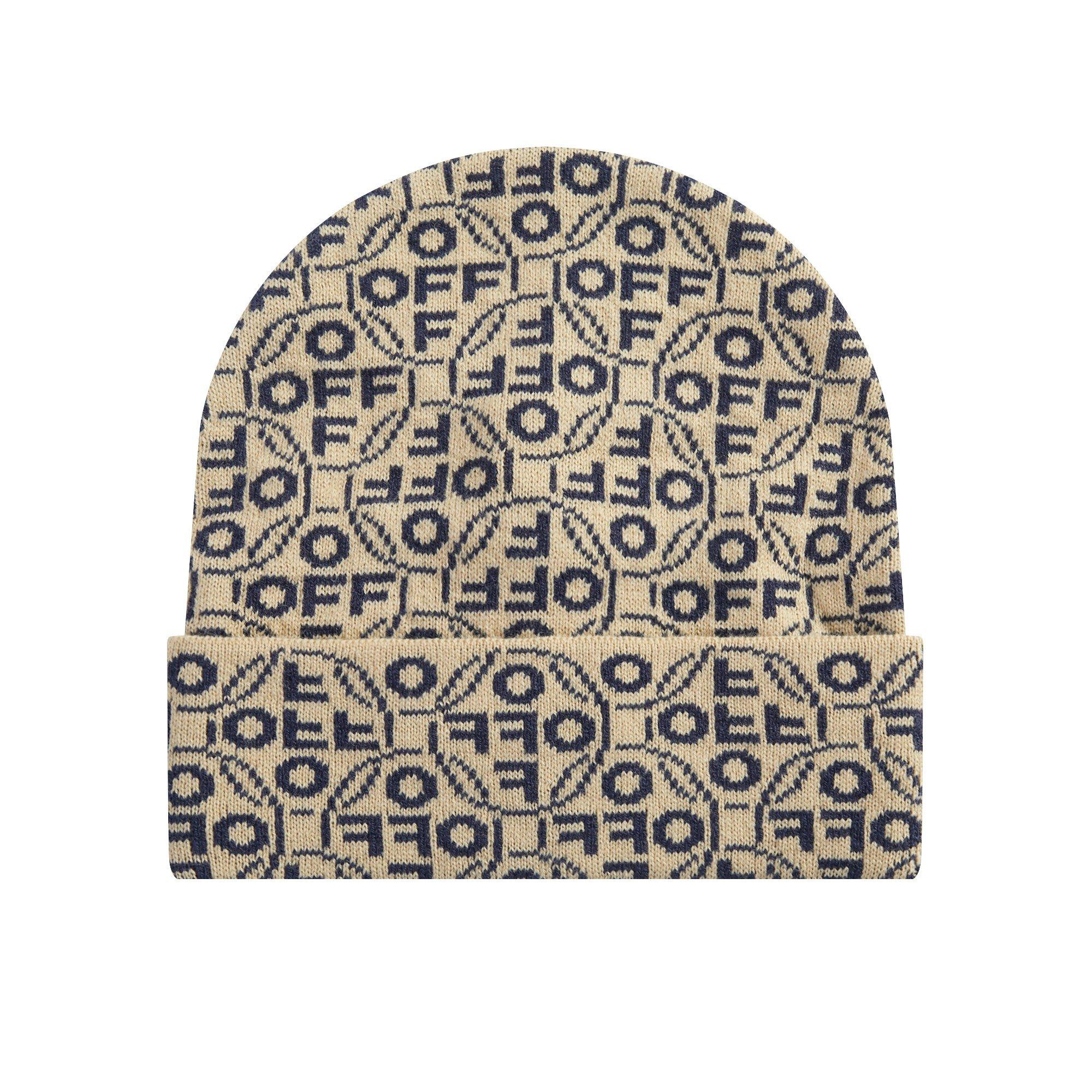 L/AB c/o Off-White Off Allover Jacquard Cuff Beanie - Cream - CREAM
