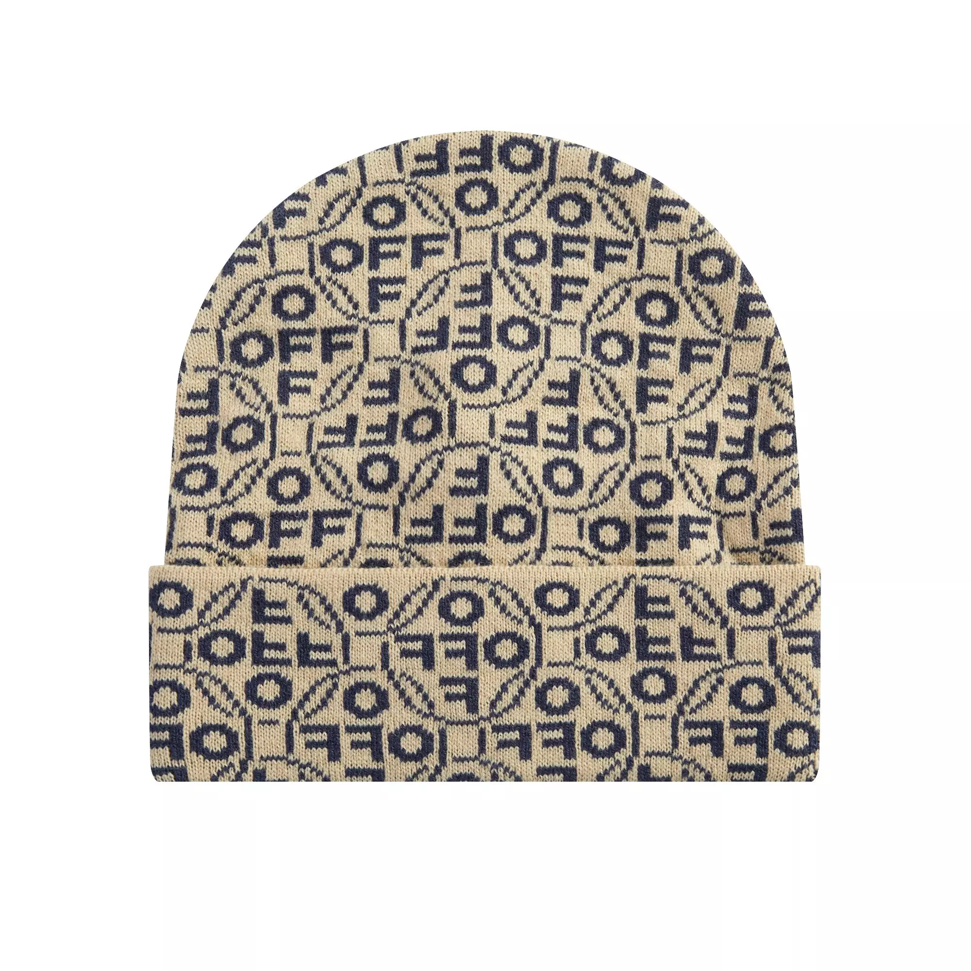 L/AB c/o Off-White Off Allover Jacquard Cuff Beanie - Cream - CREAM