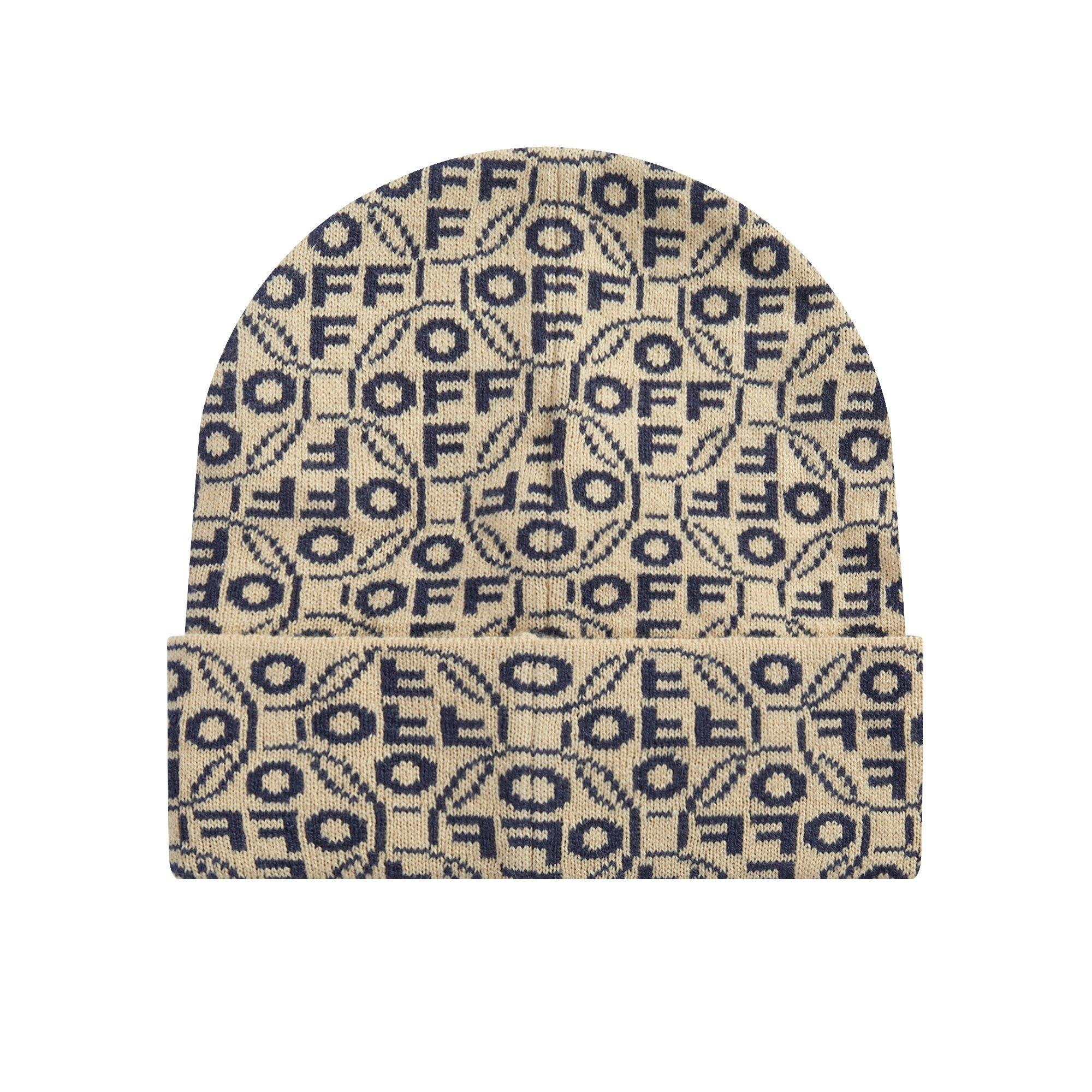L/AB c/o Off-White Off Allover Jacquard Cuff Beanie - Cream - CREAM