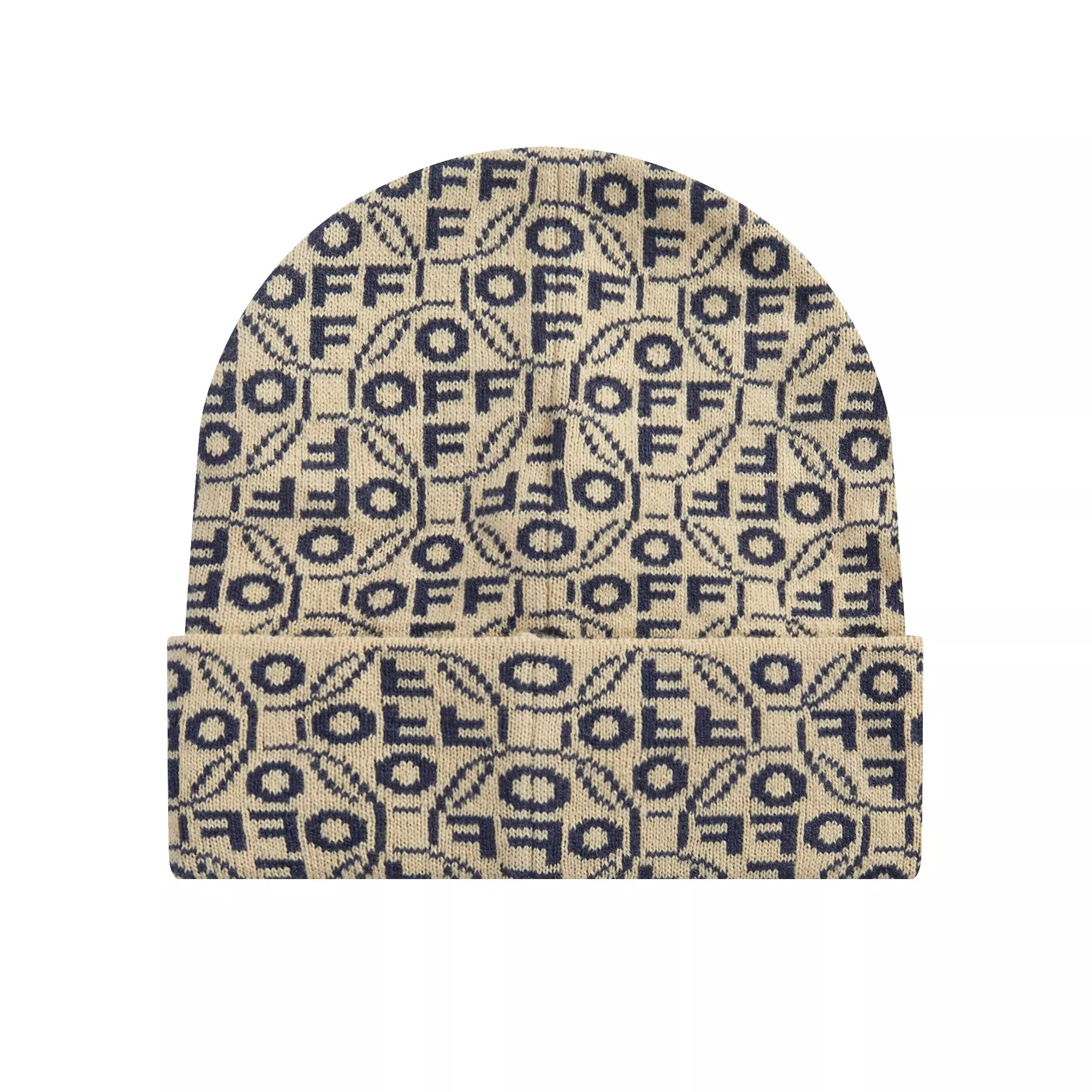 L/AB c/o Off-White Off Allover Jacquard Cuff Beanie - Cream - CREAM