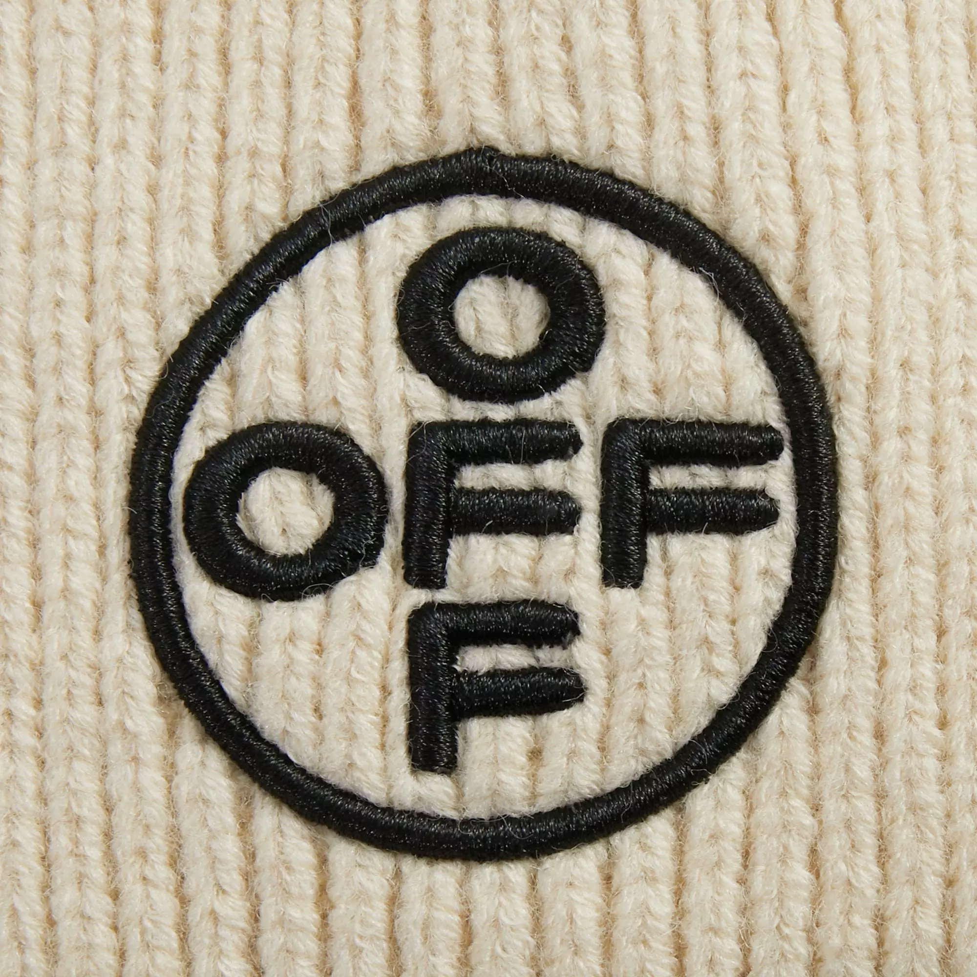 L/AB c/o Off-White Off Embroidered Cuff Beanie - Cream - CREAM