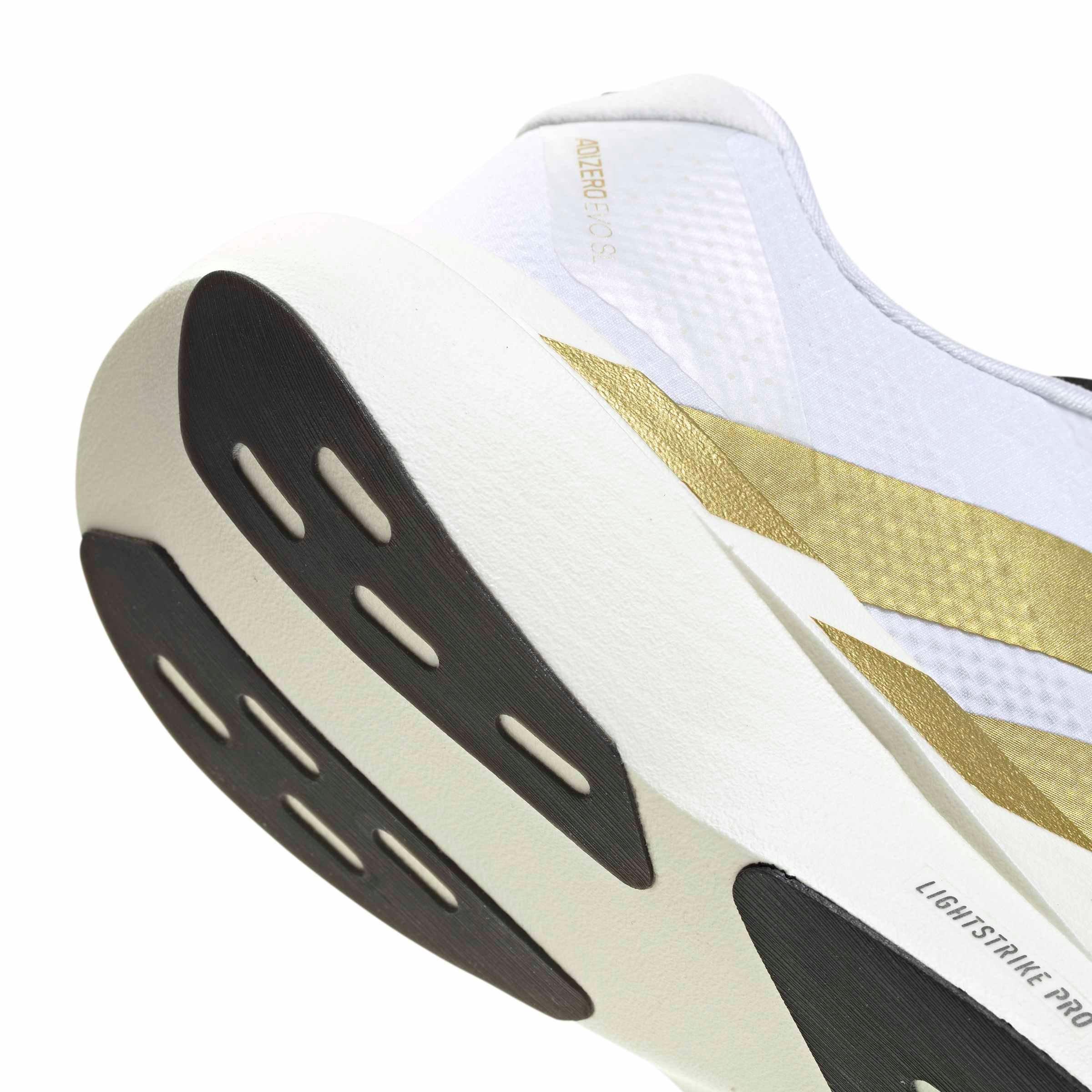 adidas Adizero EVO SL "Ftwr White/Matte Gold/Core Black" Women's Running Shoe - WHITE/GOLD/BLACK Thumbnail View 7