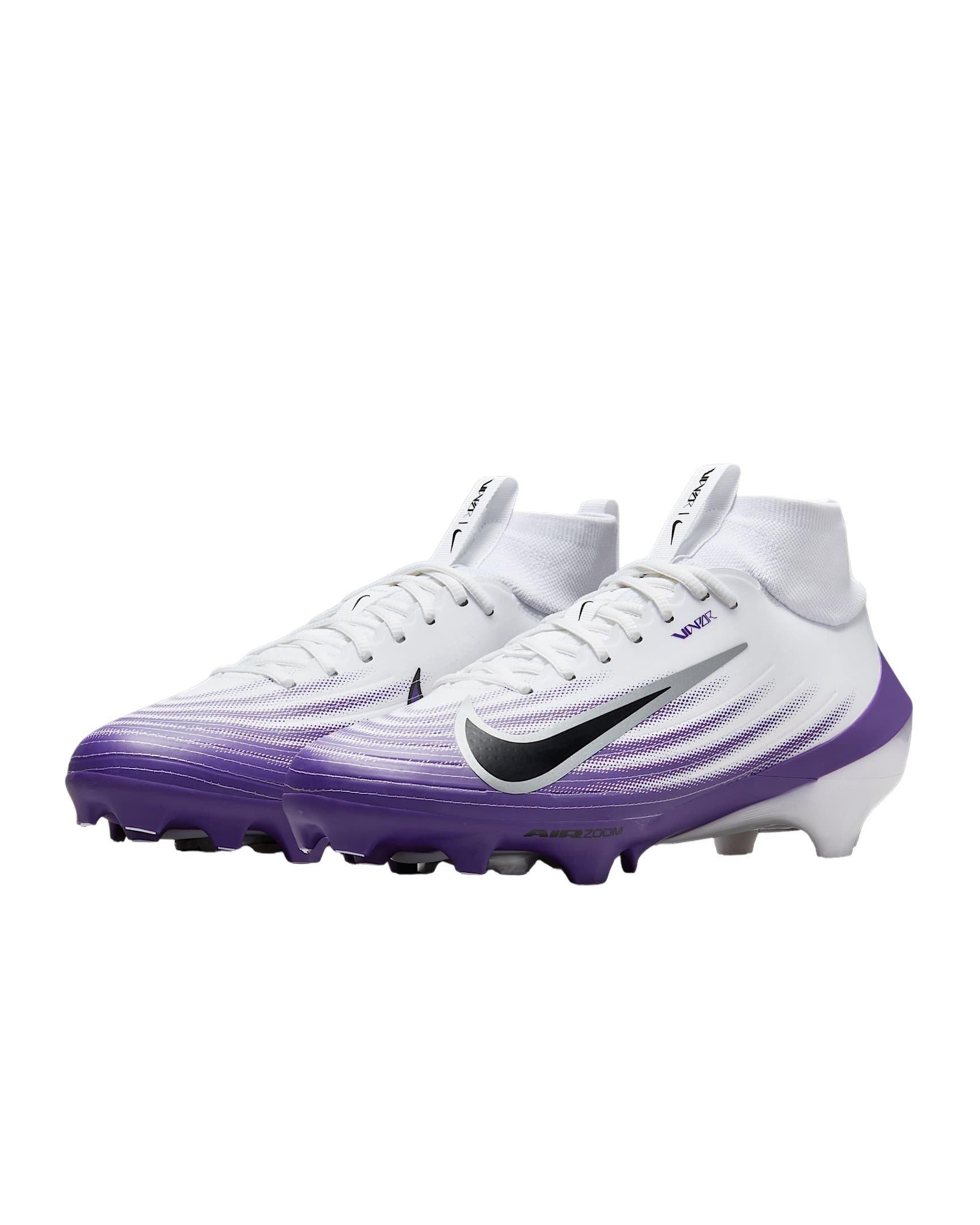 Nike Vapor Pro 1 "White/Court Purple/Metallic Silver/Black" Men's Football Cleat - WHITE/PURPLE/SILVER/BLACK Thumbnail View 4