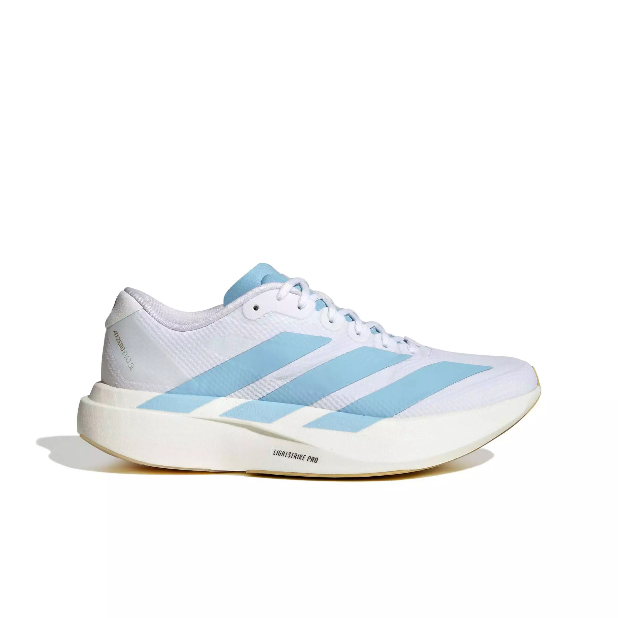 adidas Adizero EVO SL "Ftwr White/Clear Blue/Matte Gold" Women's Running Shoe - WHITE/BLUE/GOLD