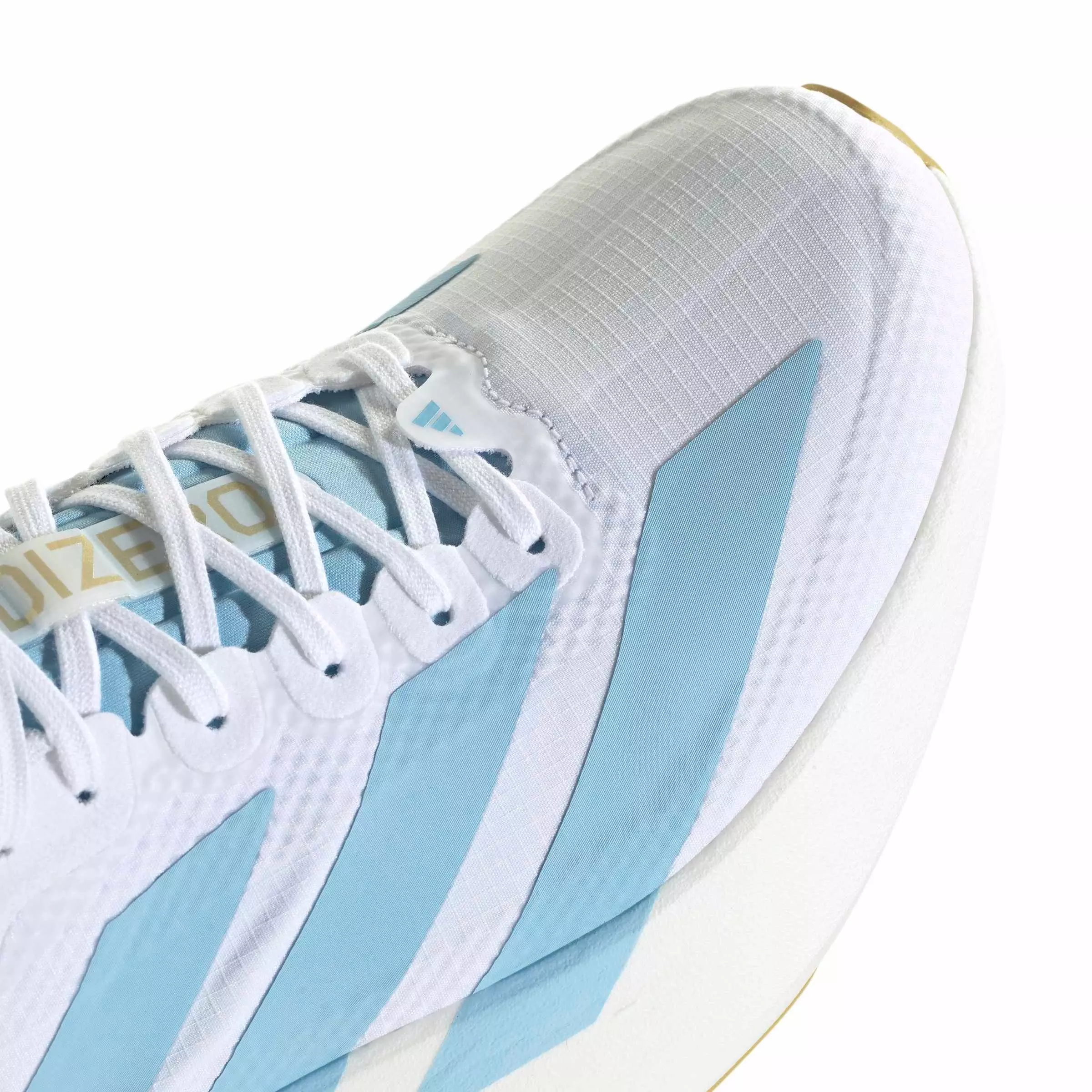adidas Adizero EVO SL "Ftwr White/Clear Blue/Matte Gold" Women's Running Shoe - WHITE/BLUE/GOLD