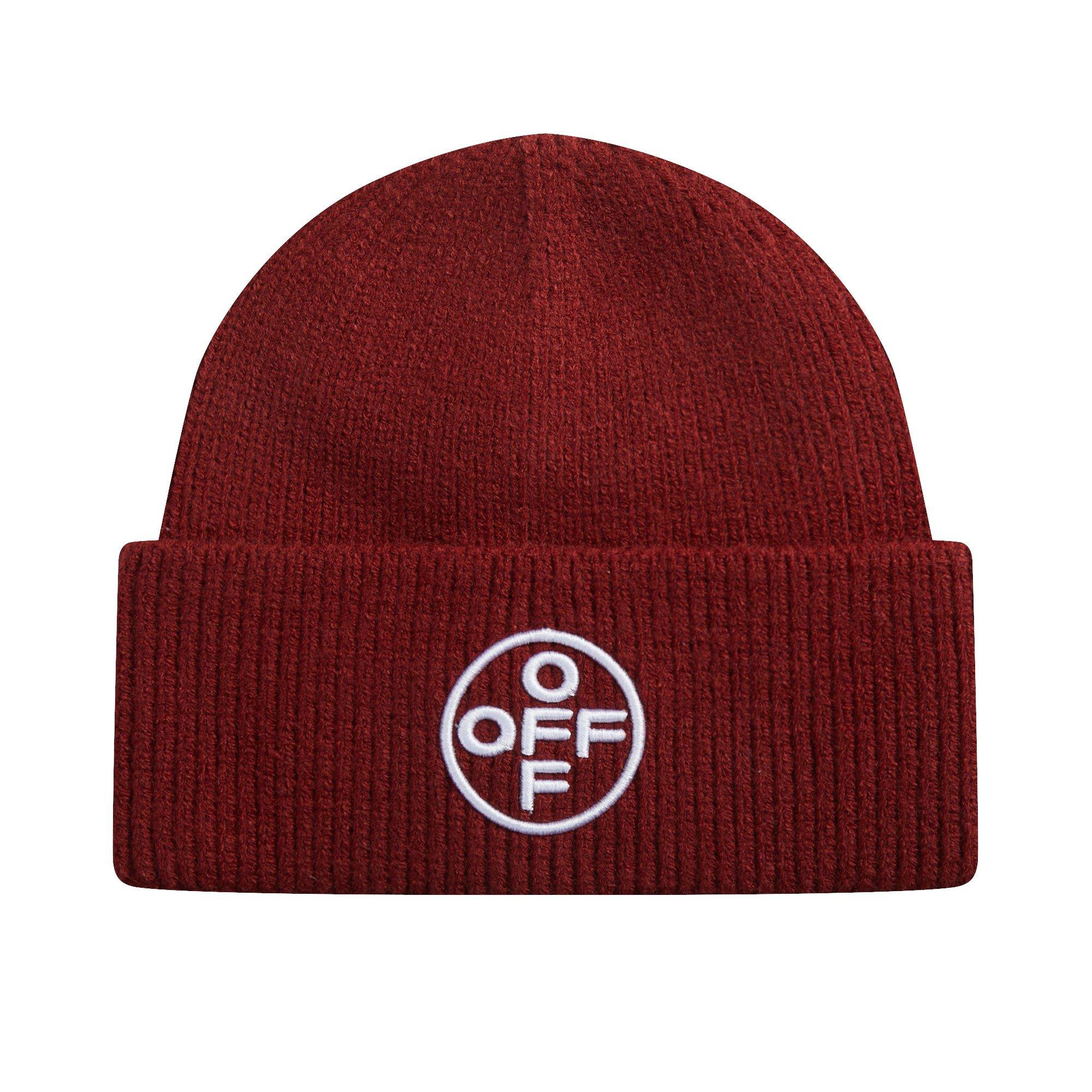 L/AB c/o Off-White Off Embroidered Cuff Beanie - Maroon - MAROON