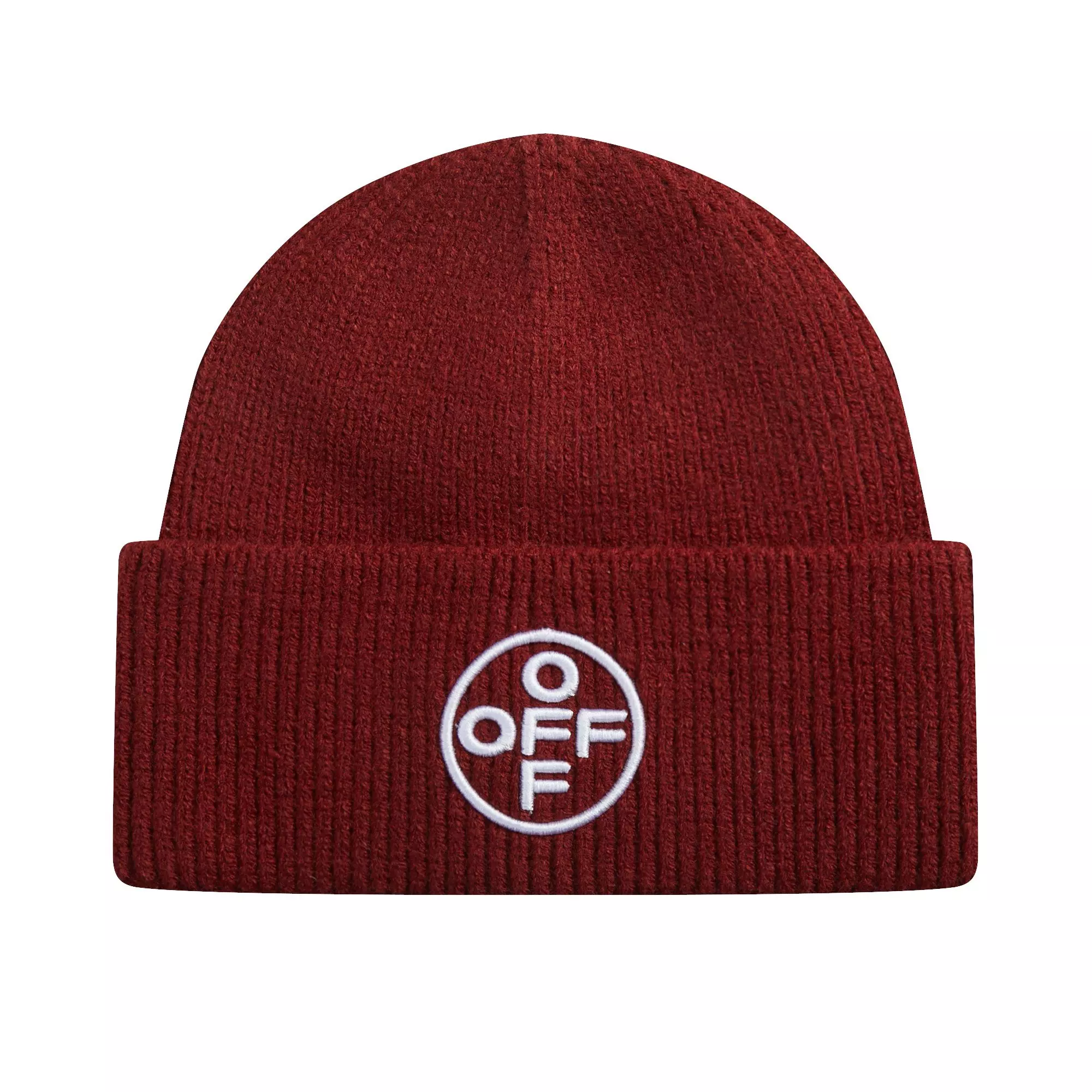 L/AB c/o Off-White Off Embroidered Cuff Beanie - Maroon - MAROON