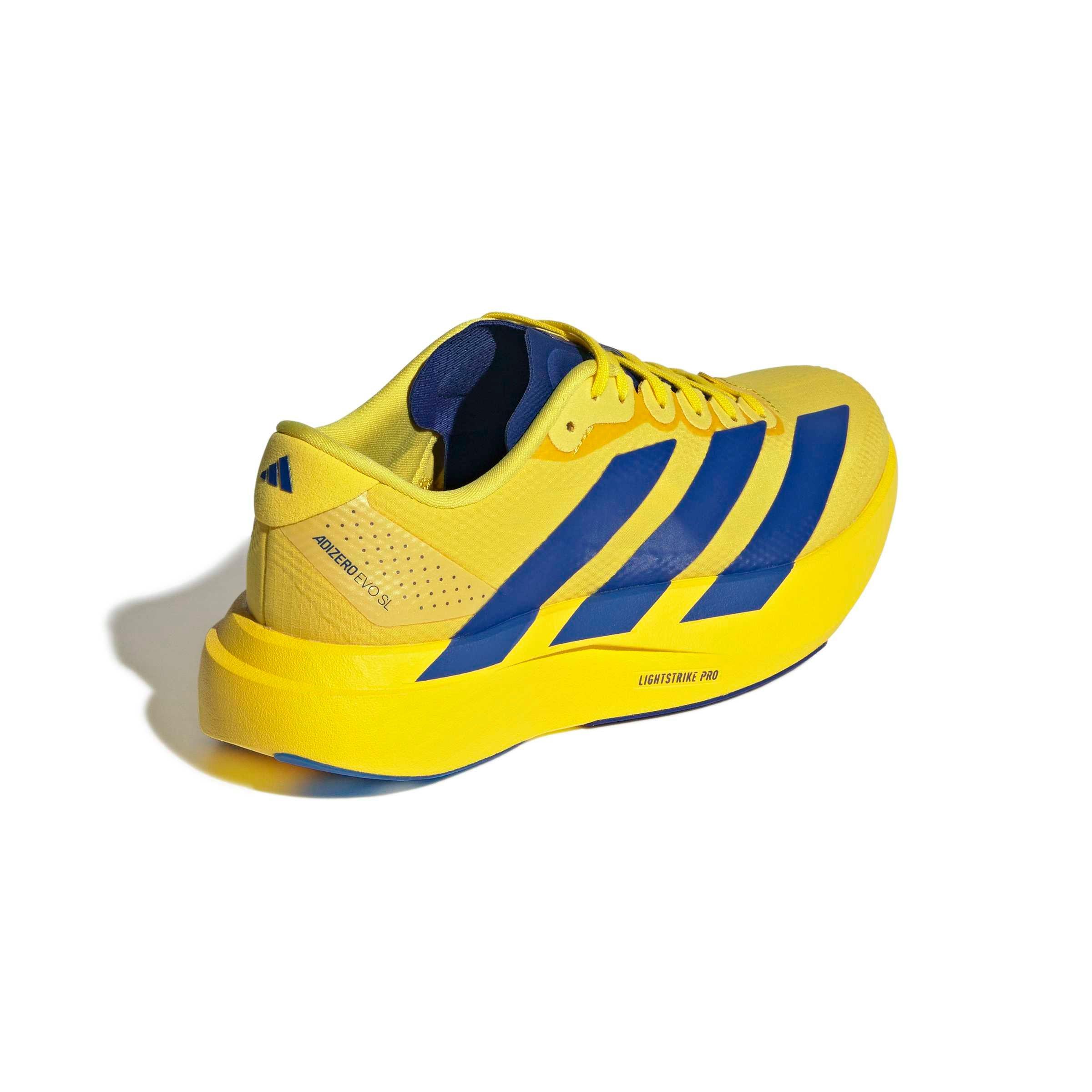 adidas Adizero EVO SL "Yellow/Team Royal Blue/Iron Metallic" Women's Running Shoe - YELLOW/ROYAL/IRON Thumbnail View 4