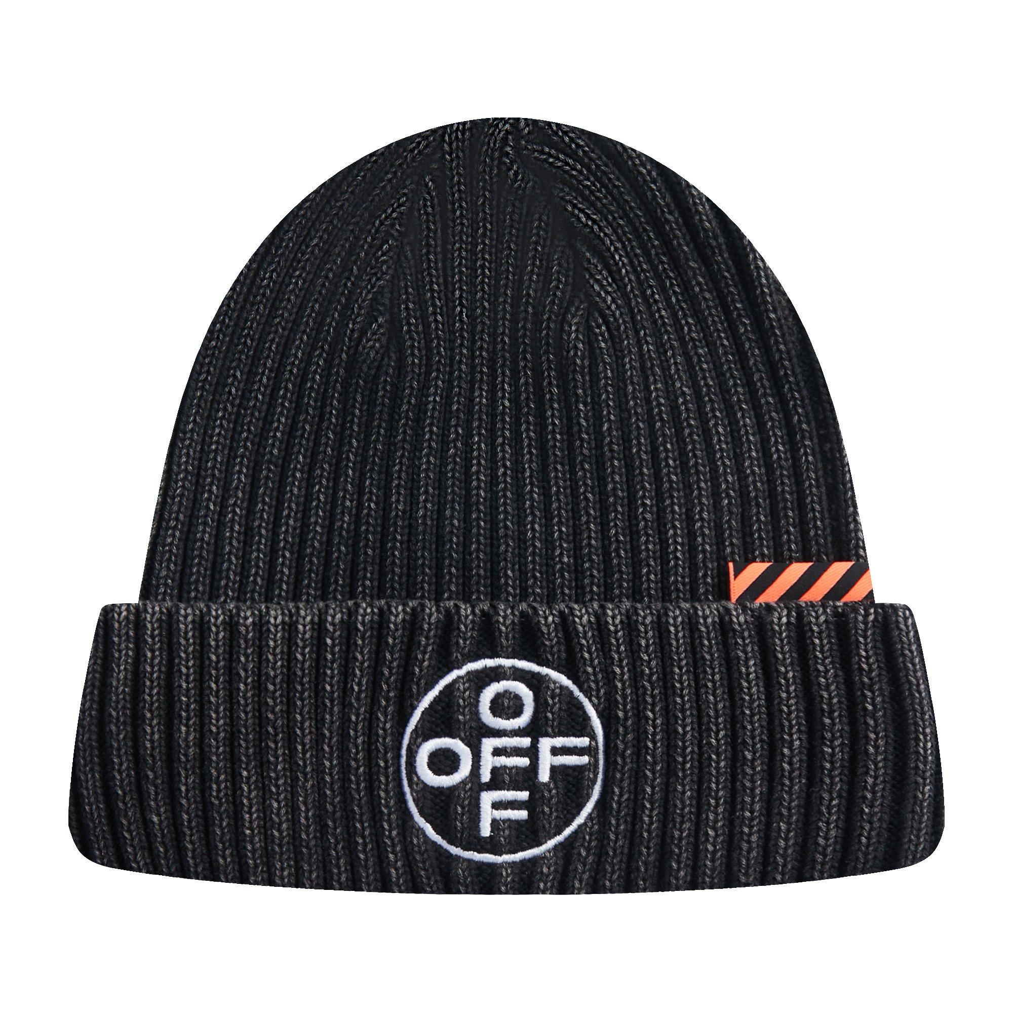 L/AB c/o Off-White Off Embroidered Washed Cuff Beanie Beanie - Black - BLACK