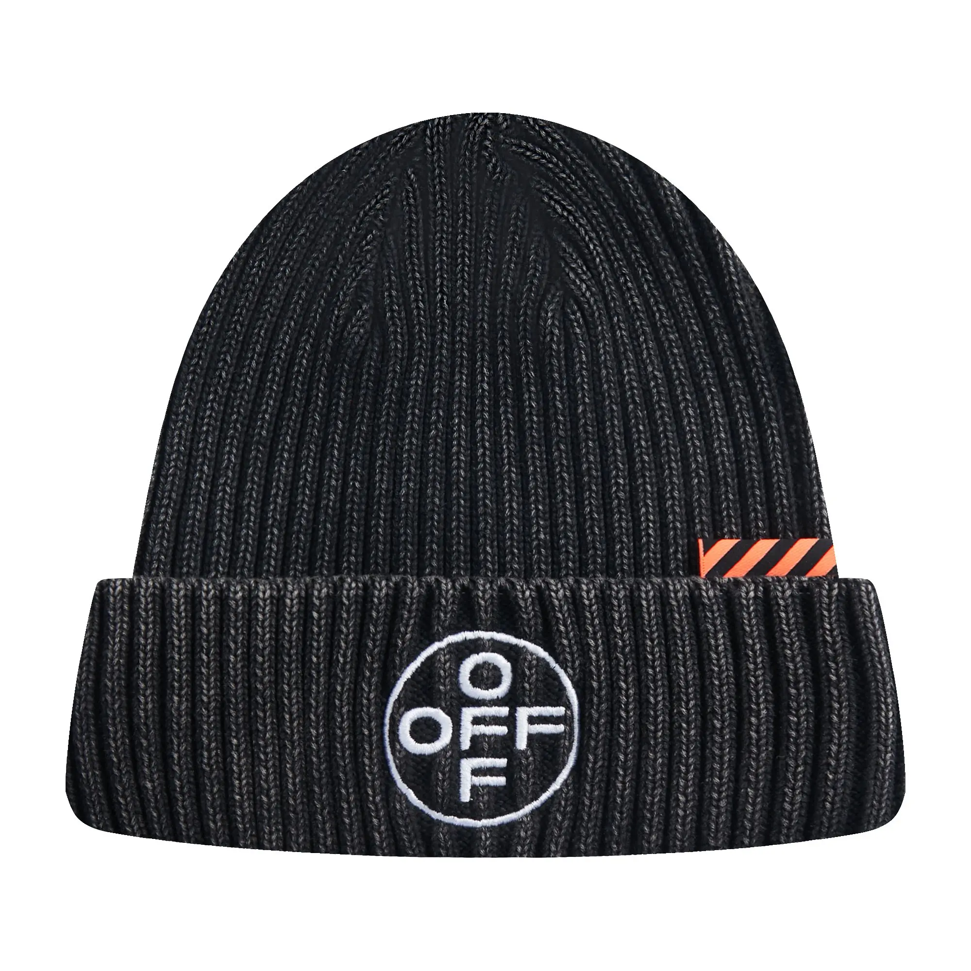 L/AB c/o Off-White Off Embroidered Washed Cuff Beanie Beanie - Black - BLACK