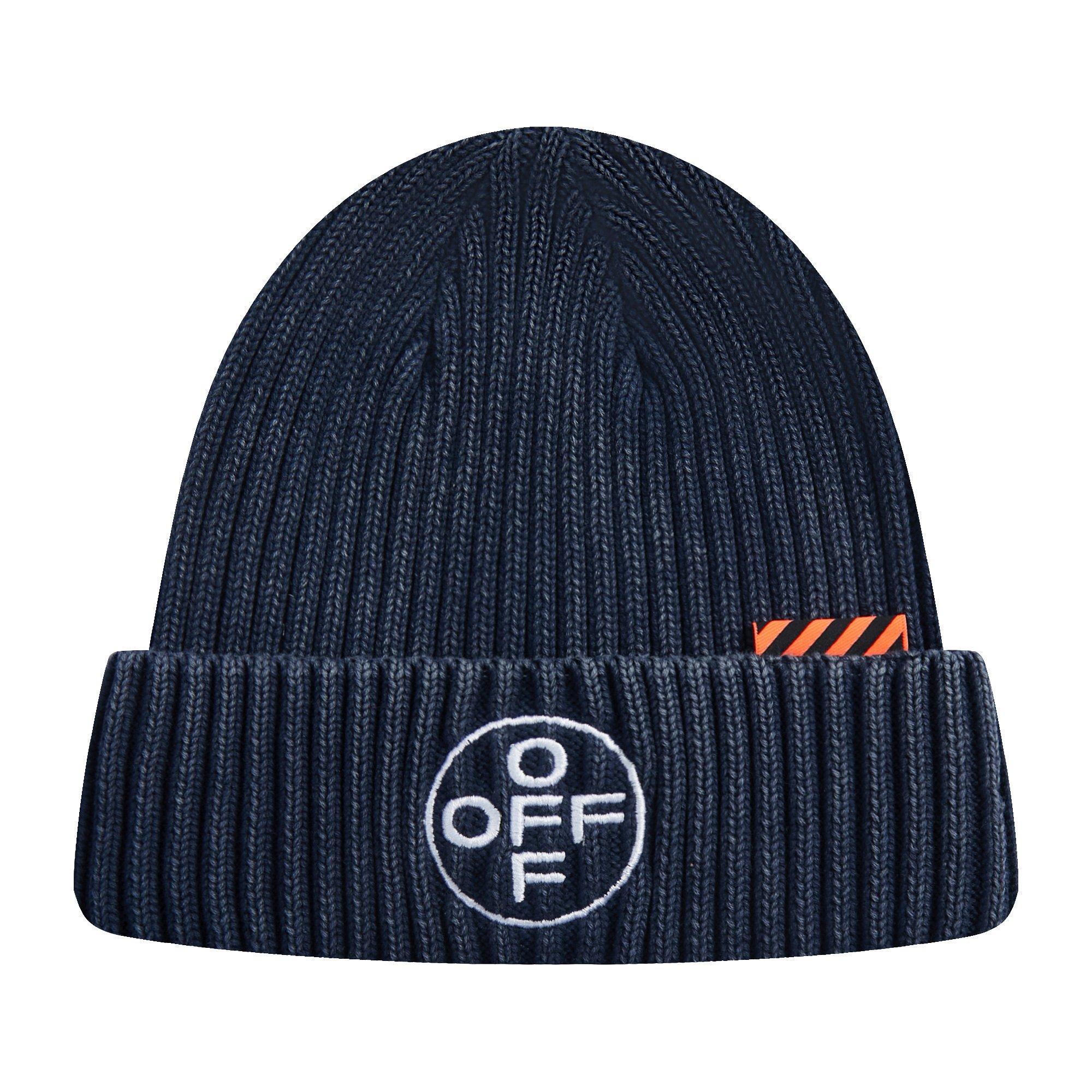 L/AB c/o Off-White Off Embroidered Washed Cuff Beanie Beanie - Navy - NAVY