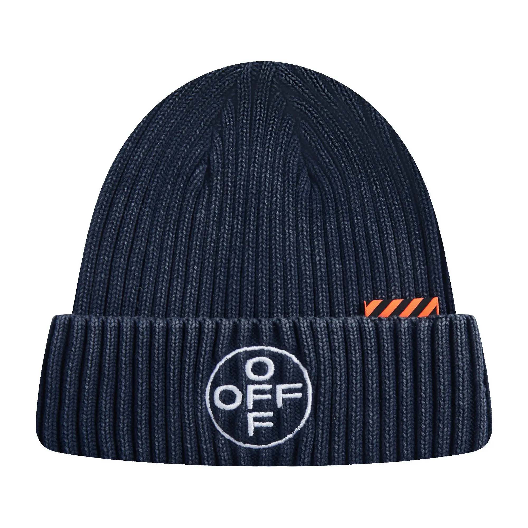 L/AB c/o Off-White Off Embroidered Washed Cuff Beanie Beanie - Navy - NAVY
