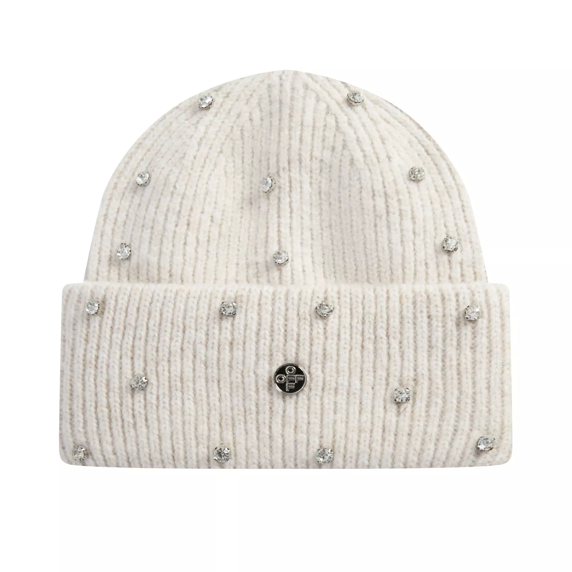 L/AB c/o Off-White Off Metal Logo & Rhinestones Beanie - Beige - BEIGE