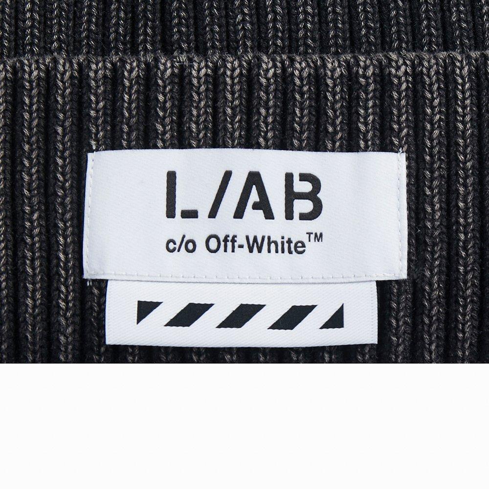 L/AB c/o Off-White Stacked Diagonal Woven Label Cuff Beanie - Black - BLACK