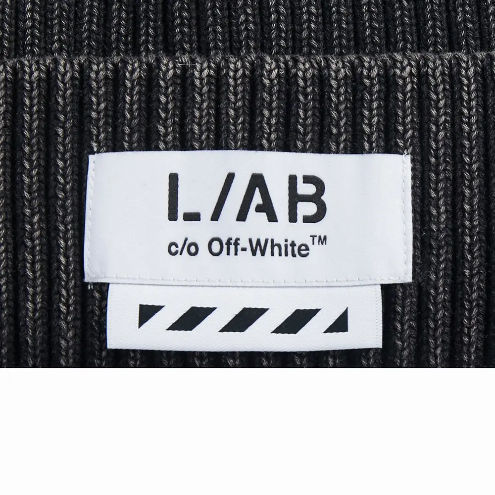 L/AB c/o Off-White Stacked Diagonal Woven Label Cuff Beanie - Black - BLACK