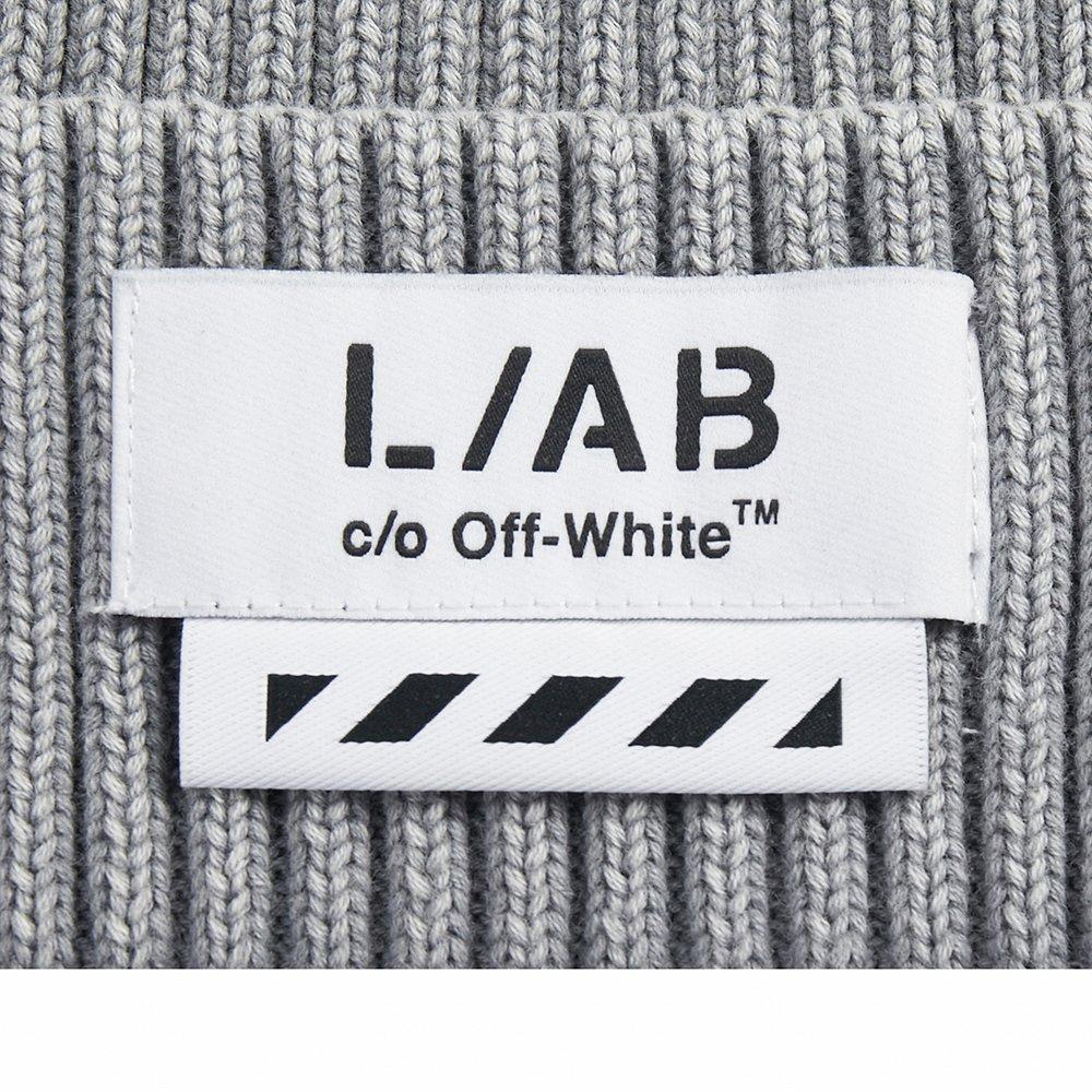 L/AB c/o Off-White Stacked Diagonal Woven Label Cuff Beanie - Grey - GREY