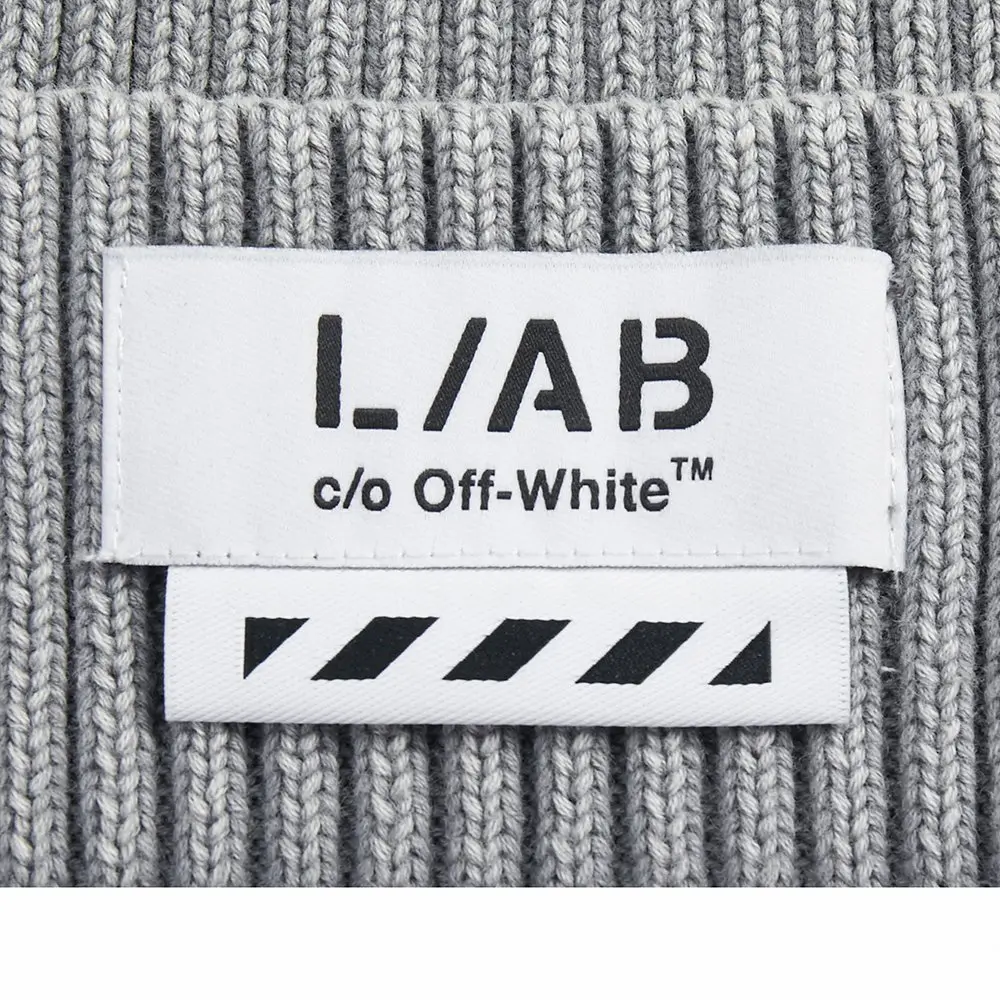 L/AB c/o Off-White Stacked Diagonal Woven Label Cuff Beanie - Grey - GREY