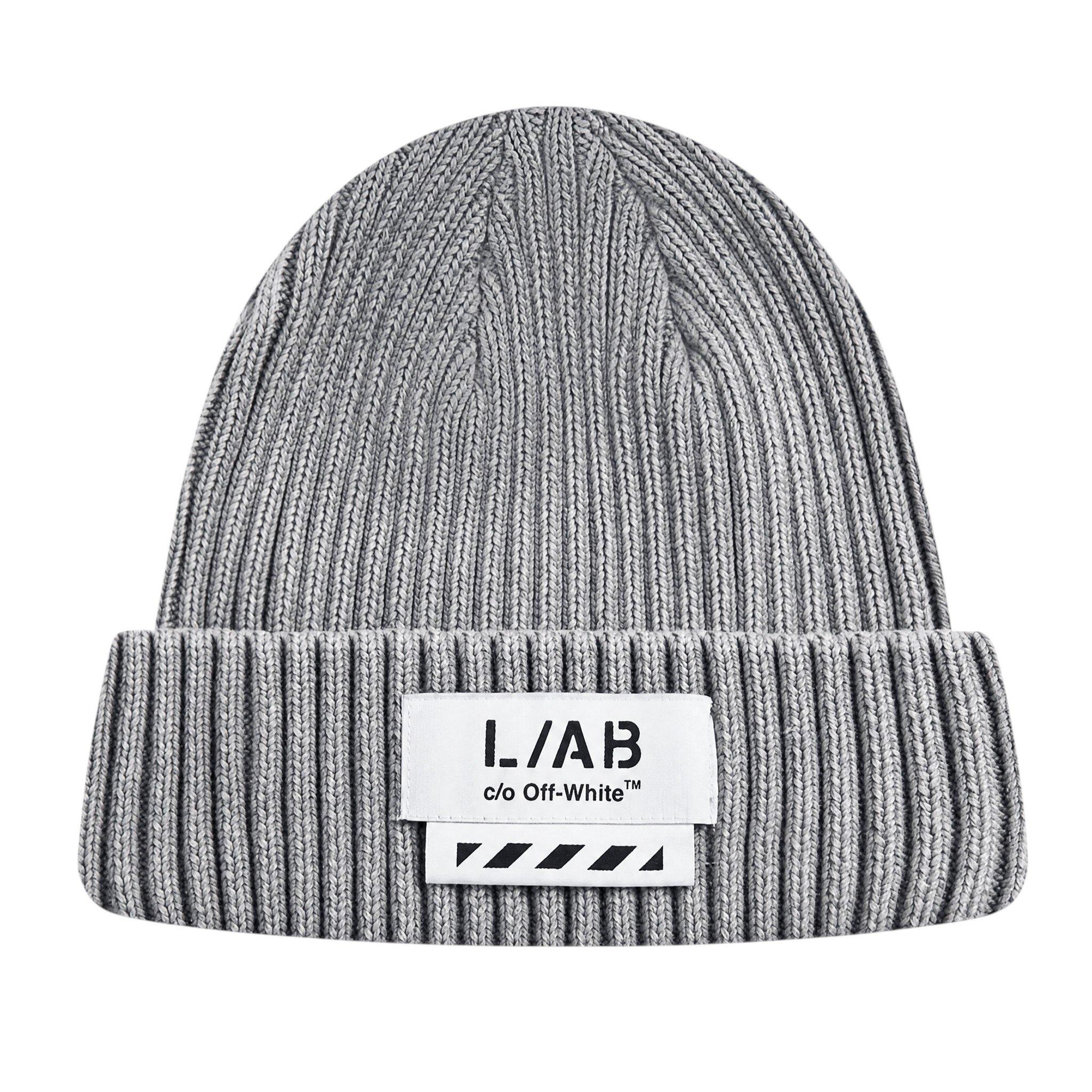 L/AB c/o Off-White Stacked Diagonal Woven Label Cuff Beanie - Grey - GREY