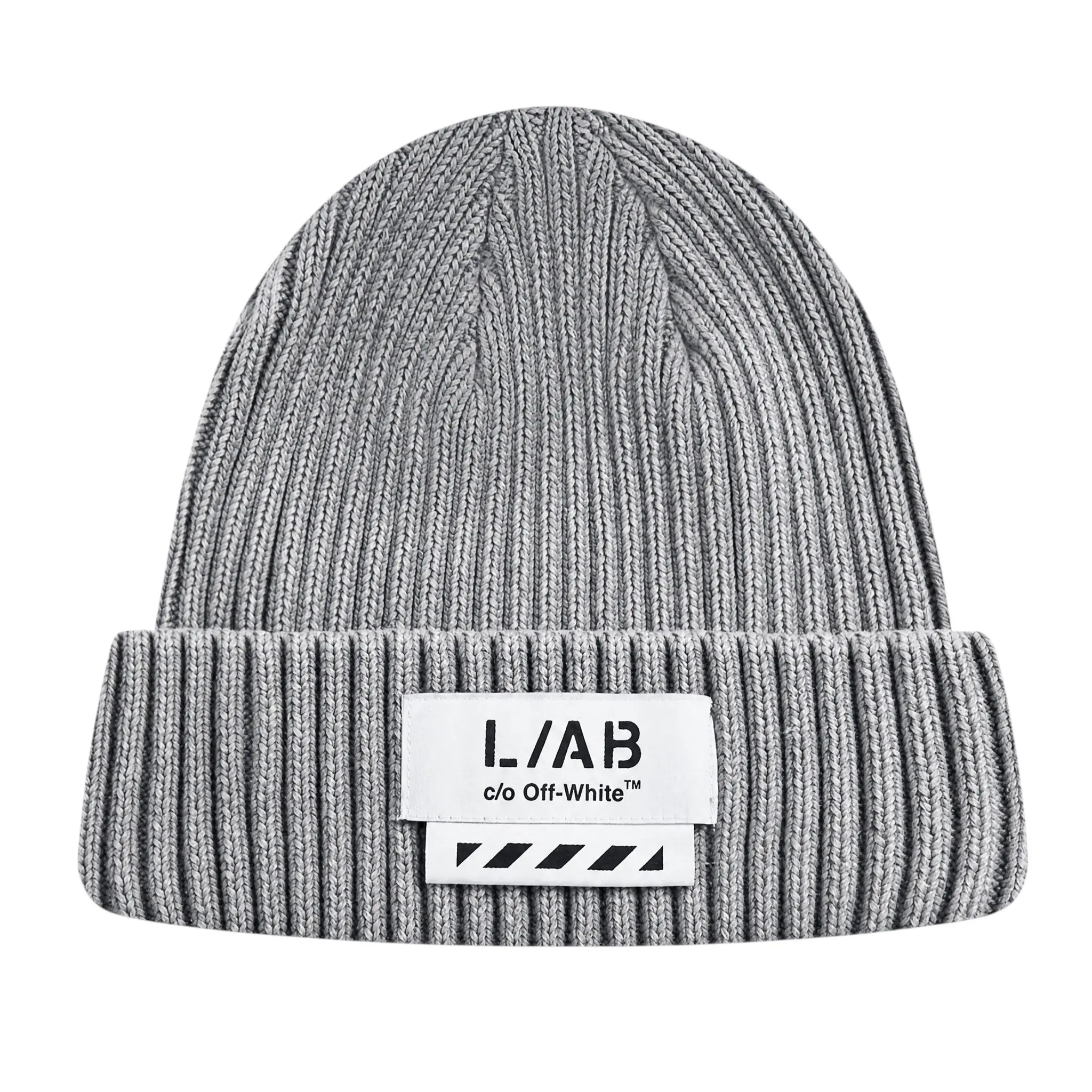 L/AB c/o Off-White Stacked Diagonal Woven Label Cuff Beanie - Grey - GREY