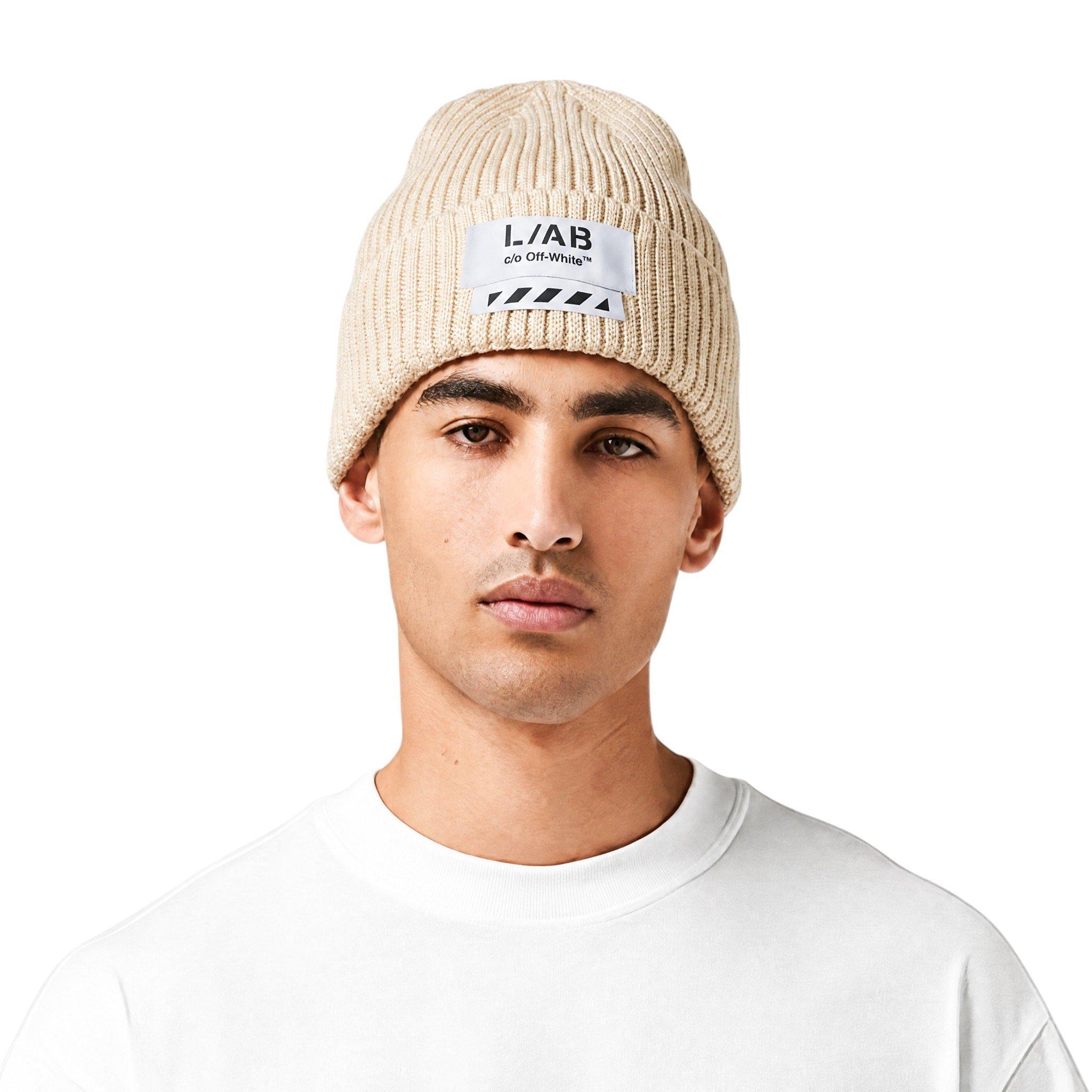 L/AB c/o Off-White Stacked Diagonal Woven Label Cuff Beanie - Beige - BEIGE