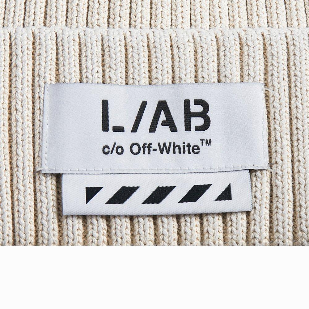 L/AB c/o Off-White Stacked Diagonal Woven Label Cuff Beanie - Beige - BEIGE