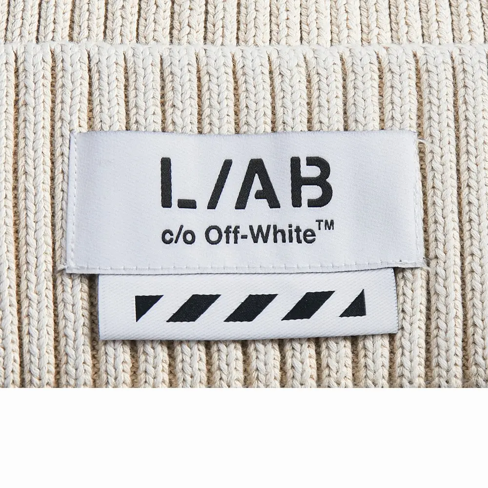 L/AB c/o Off-White Stacked Diagonal Woven Label Cuff Beanie - Beige - BEIGE