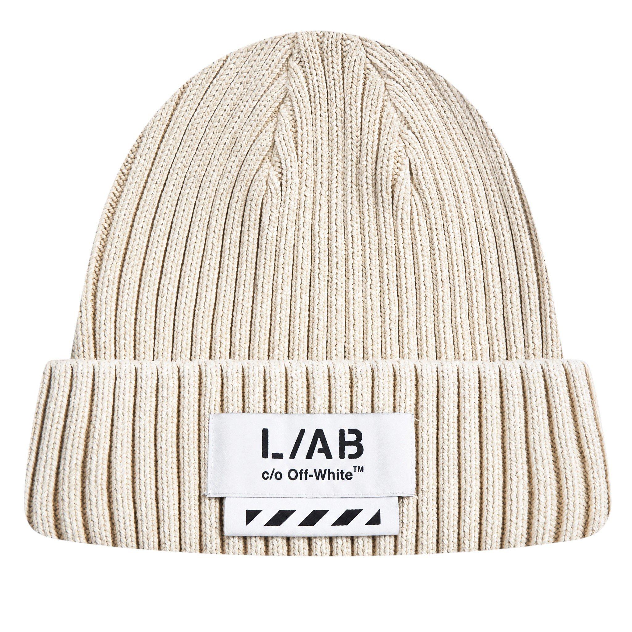 L/AB c/o Off-White Stacked Diagonal Woven Label Cuff Beanie - Beige - BEIGE