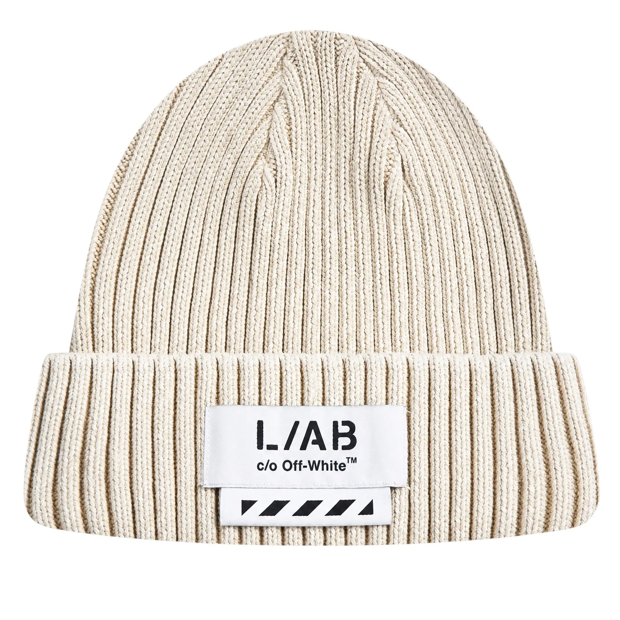 L/AB c/o Off-White Stacked Diagonal Woven Label Cuff Beanie - Beige - BEIGE