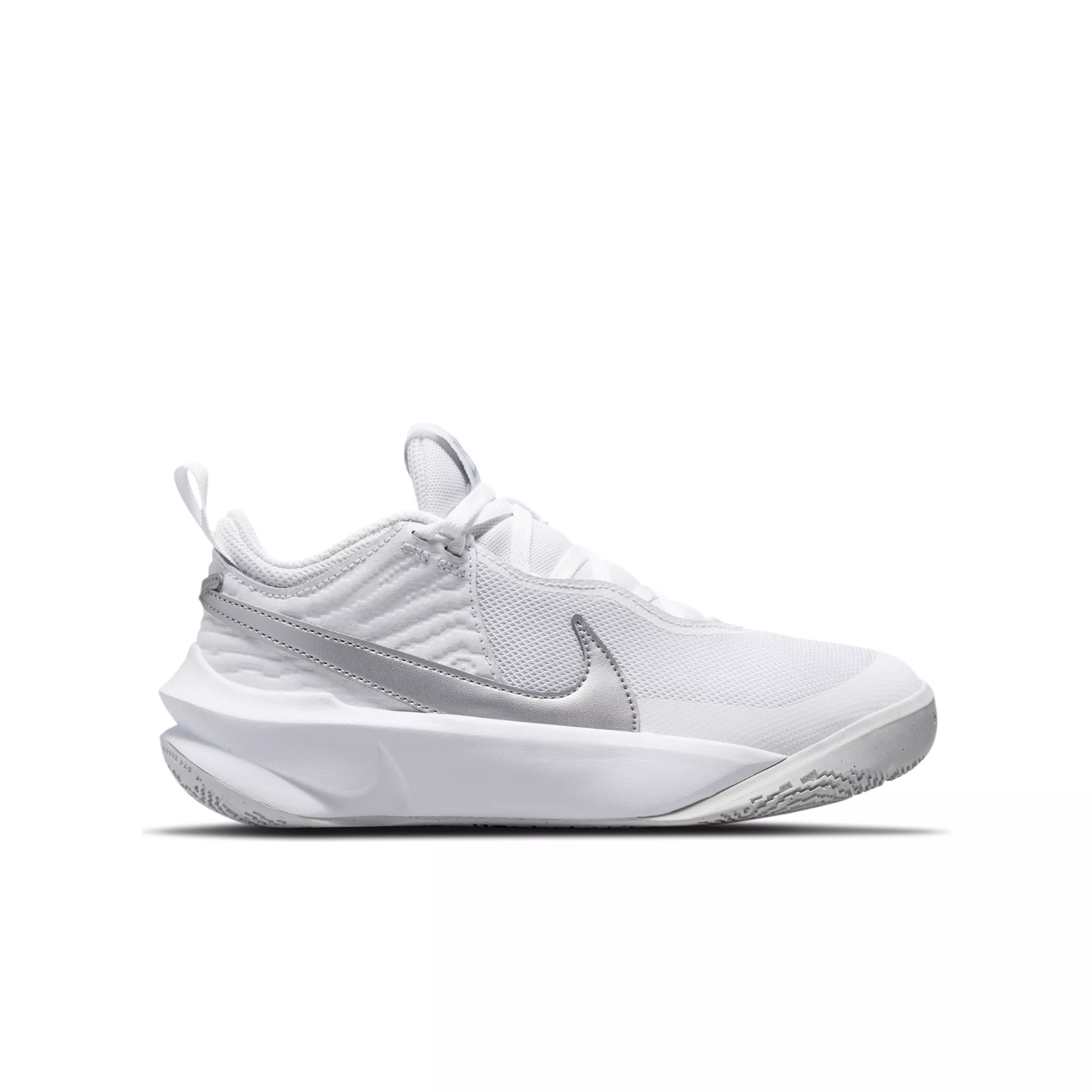 Nike Team Hustle D 10 "White/Metallic Silver/Volt/Photon Dust" Grade School Girls' Basketball Shoe - WHITE