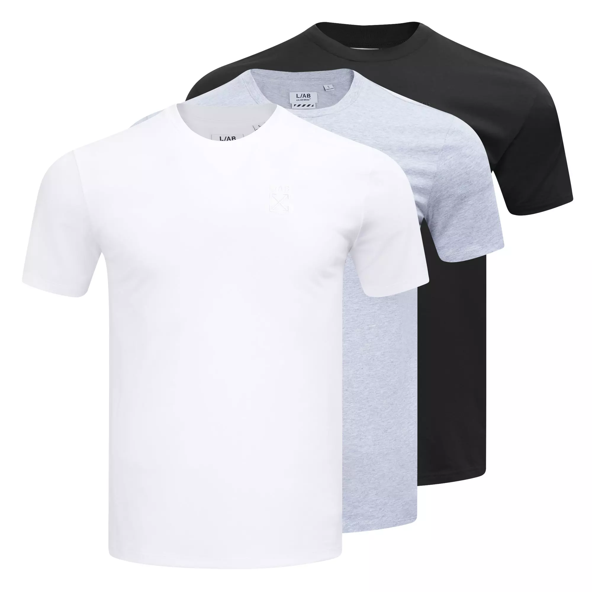 L/AB c/o Off-White Men's Short Sleeve Crewneck Undershirt (3 Pack) - Black/White/Grey - BLACK/WHITE/GREY