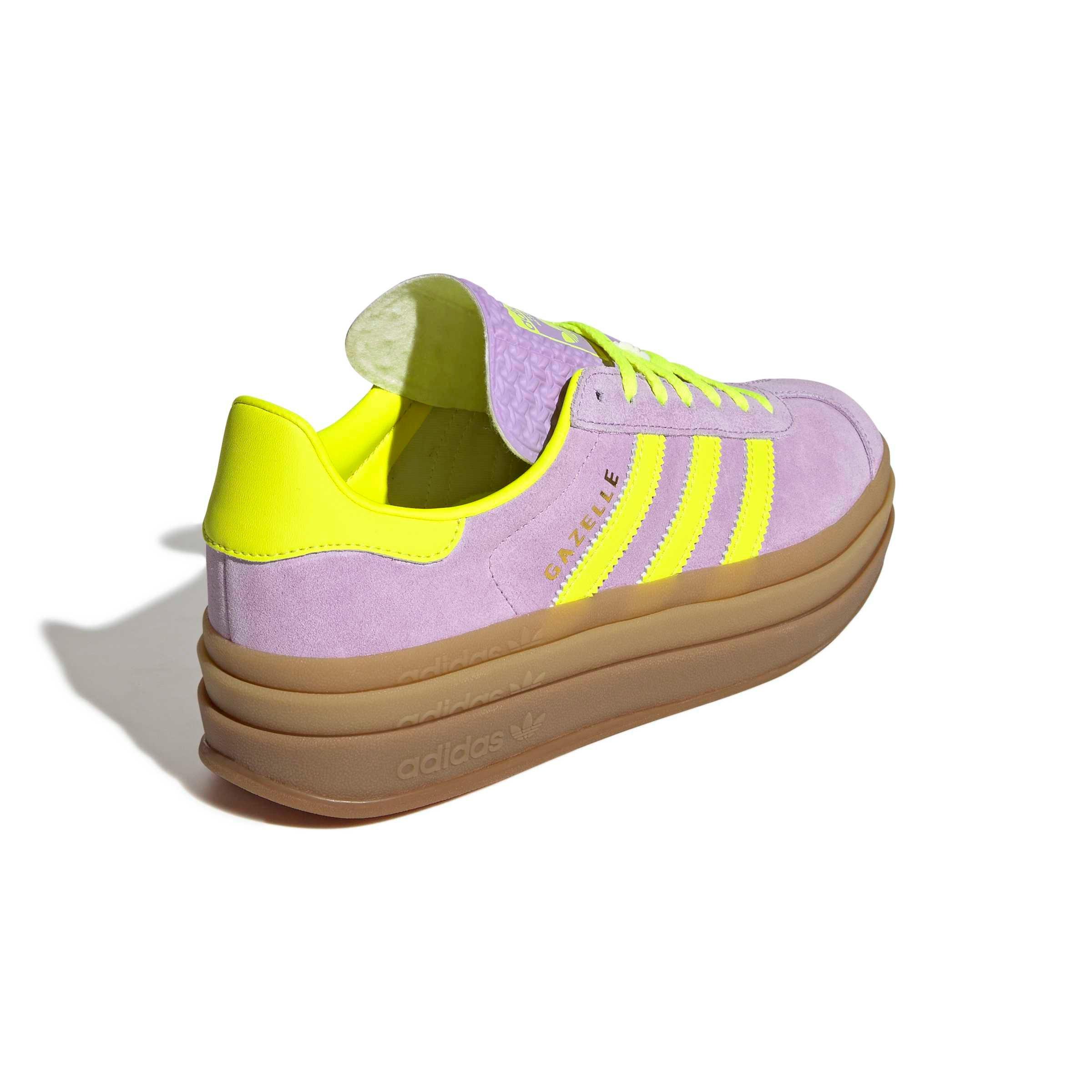 adidas Originals Gazelle Bold "Powder Plum/Solar Yellow/Gold Metallic" Women's Shoe - PLUM/YELLOW/GOLD Thumbnail View 3