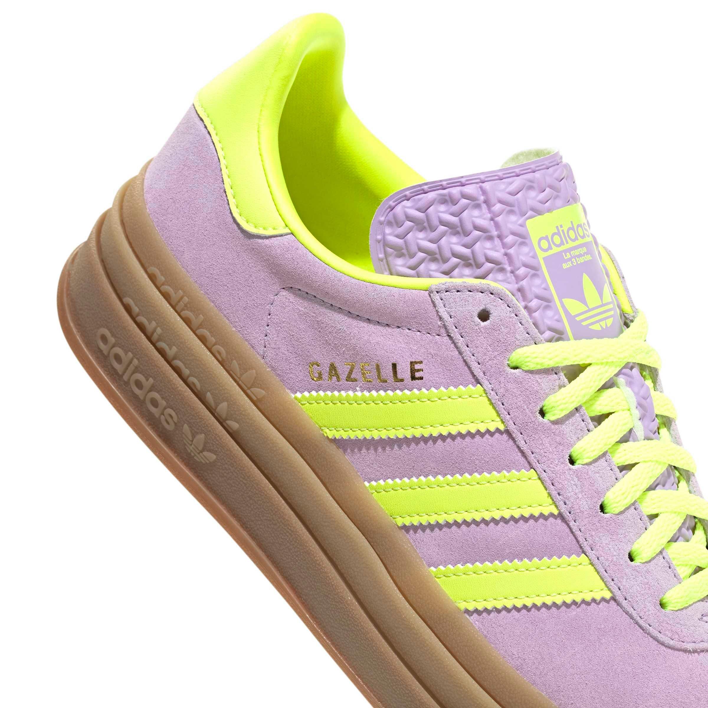 adidas Originals Gazelle Bold "Powder Plum/Solar Yellow/Gold Metallic" Women's Shoe - PLUM/YELLOW/GOLD Thumbnail View 6