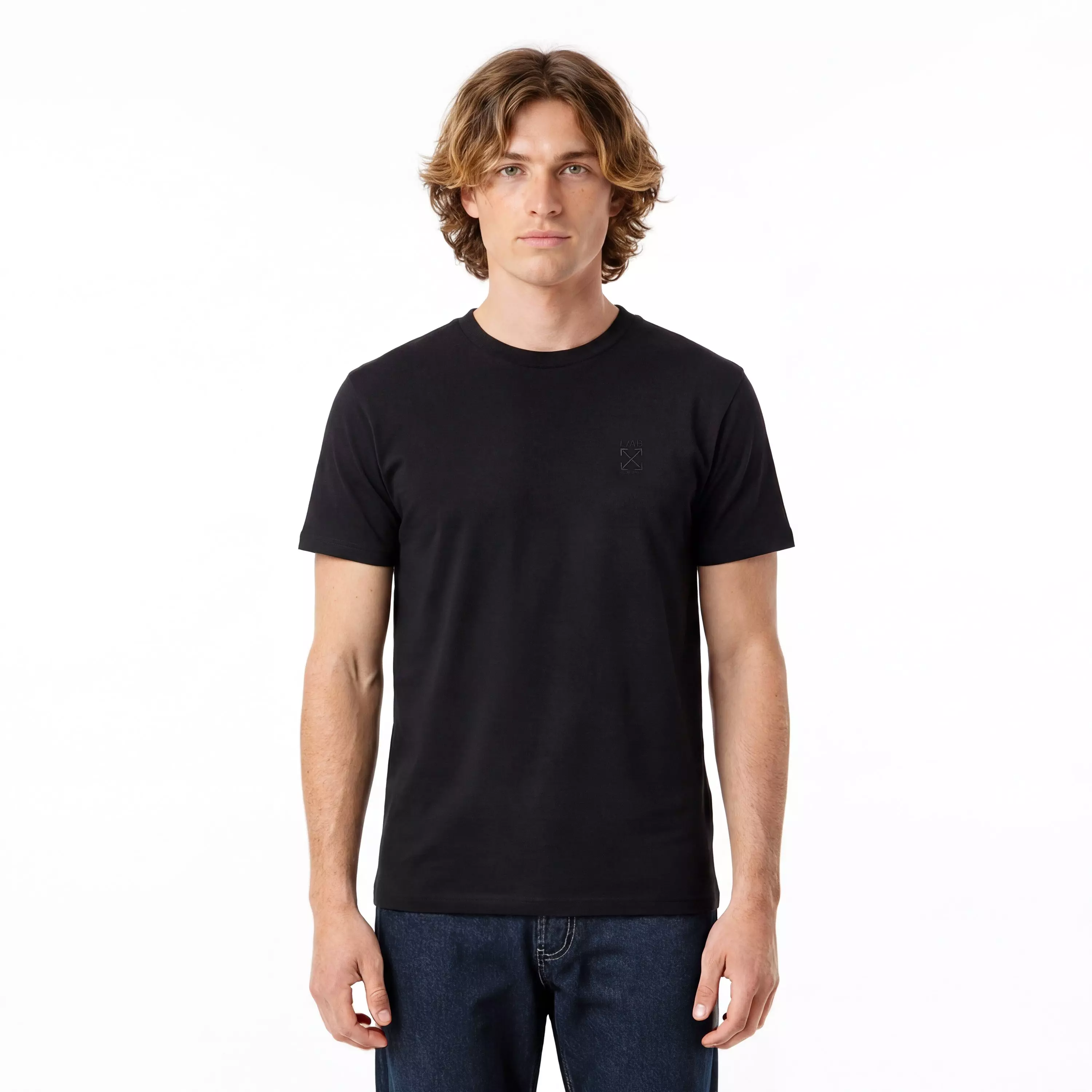 L/AB c/o Off-White Men's Clamp Arrows Chest Logo Slim Crew Undershirt (3 Pack) - Black - BLACK
