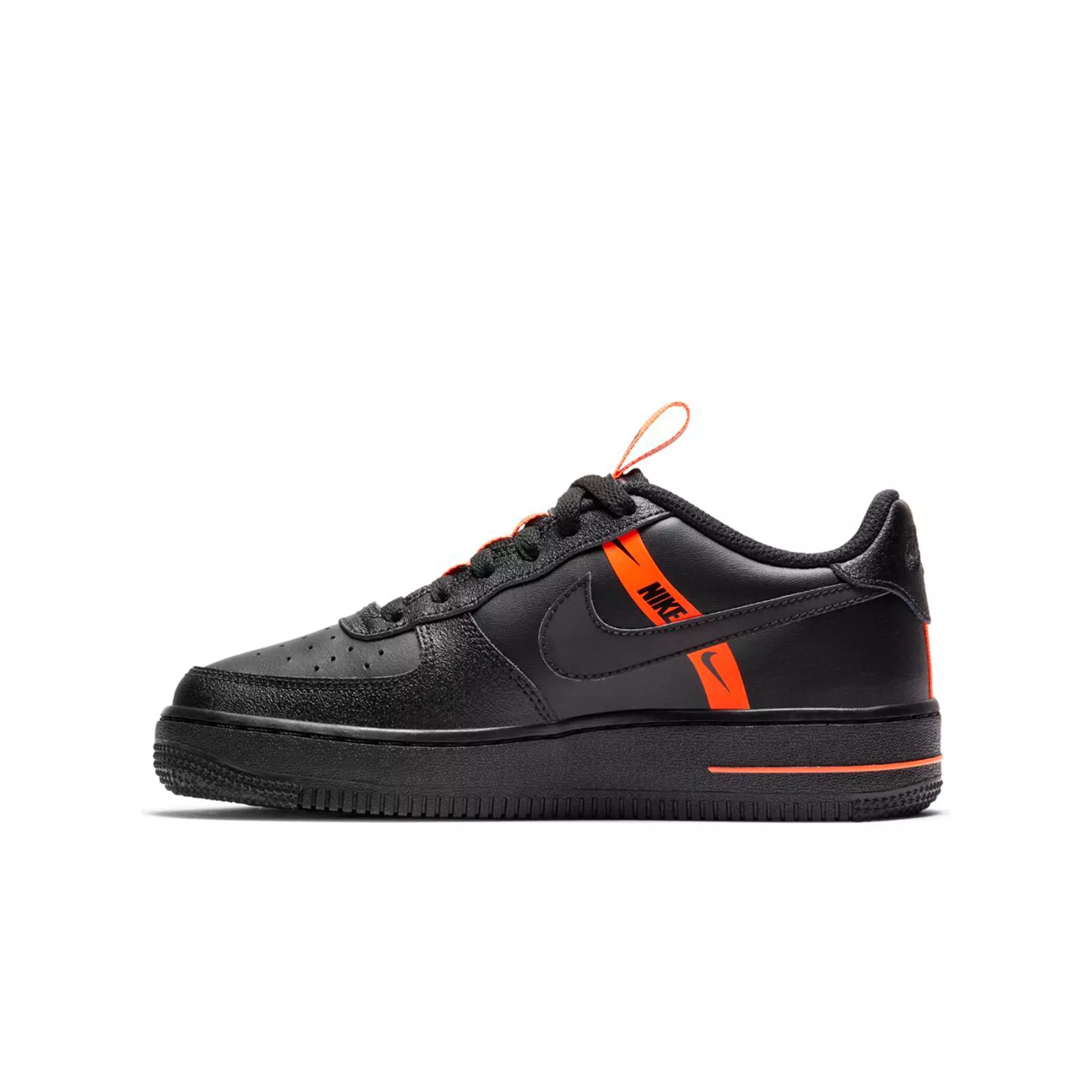 Nike Air Force 1 LV8 KSA "Black/Total Orange" Grade School Kids' Shoe - BLACK