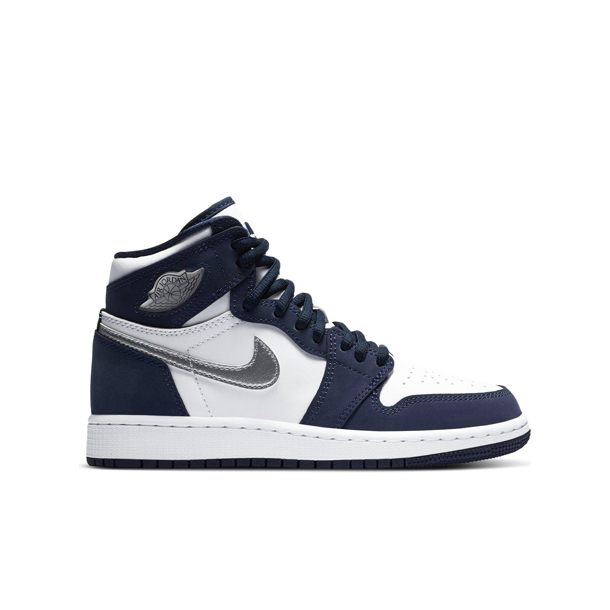 navy blue and white jordan 1 grade school