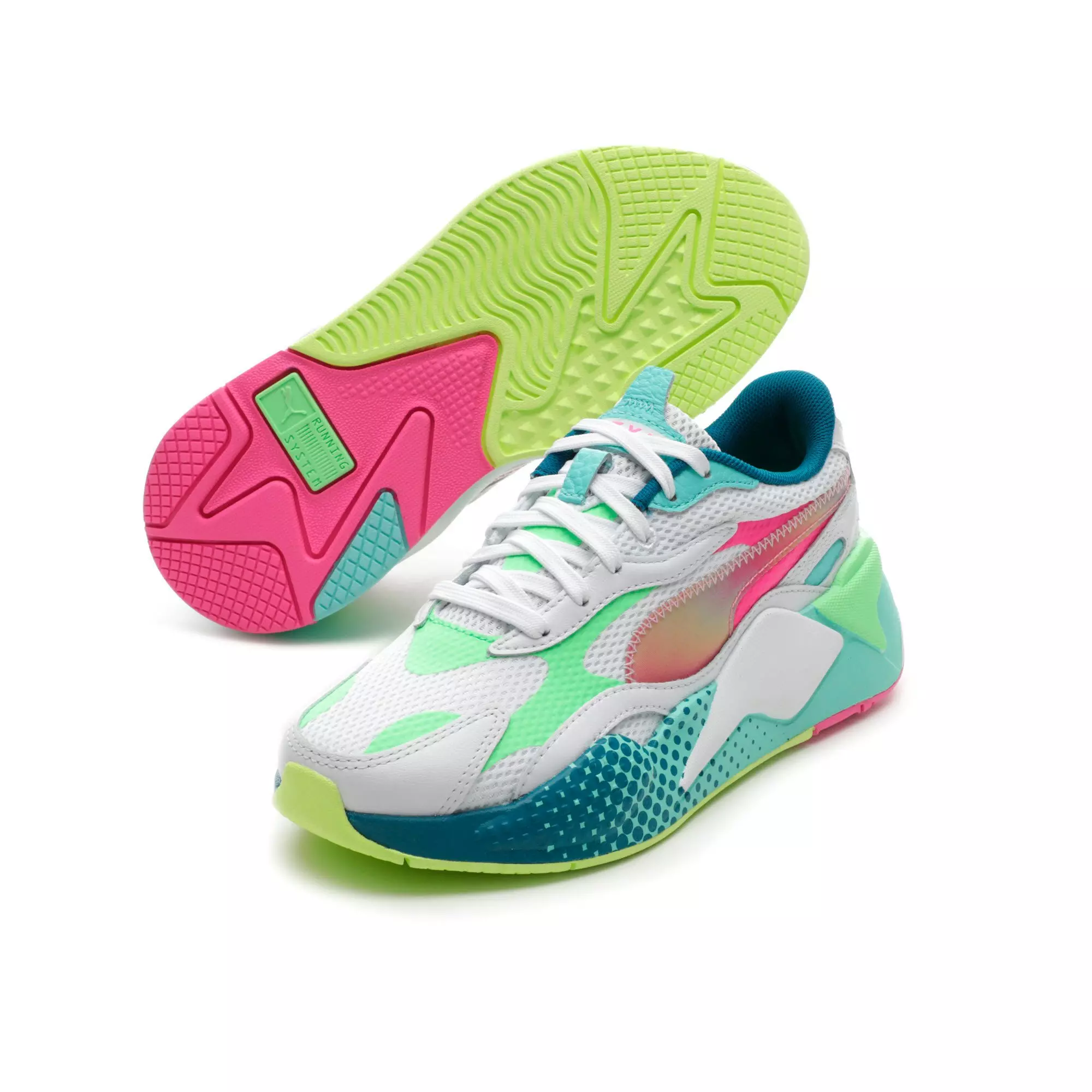 PUMA RS-X3 Wave Racer White/Blue/Pink Grade School Girls' Shoe - Hibbett