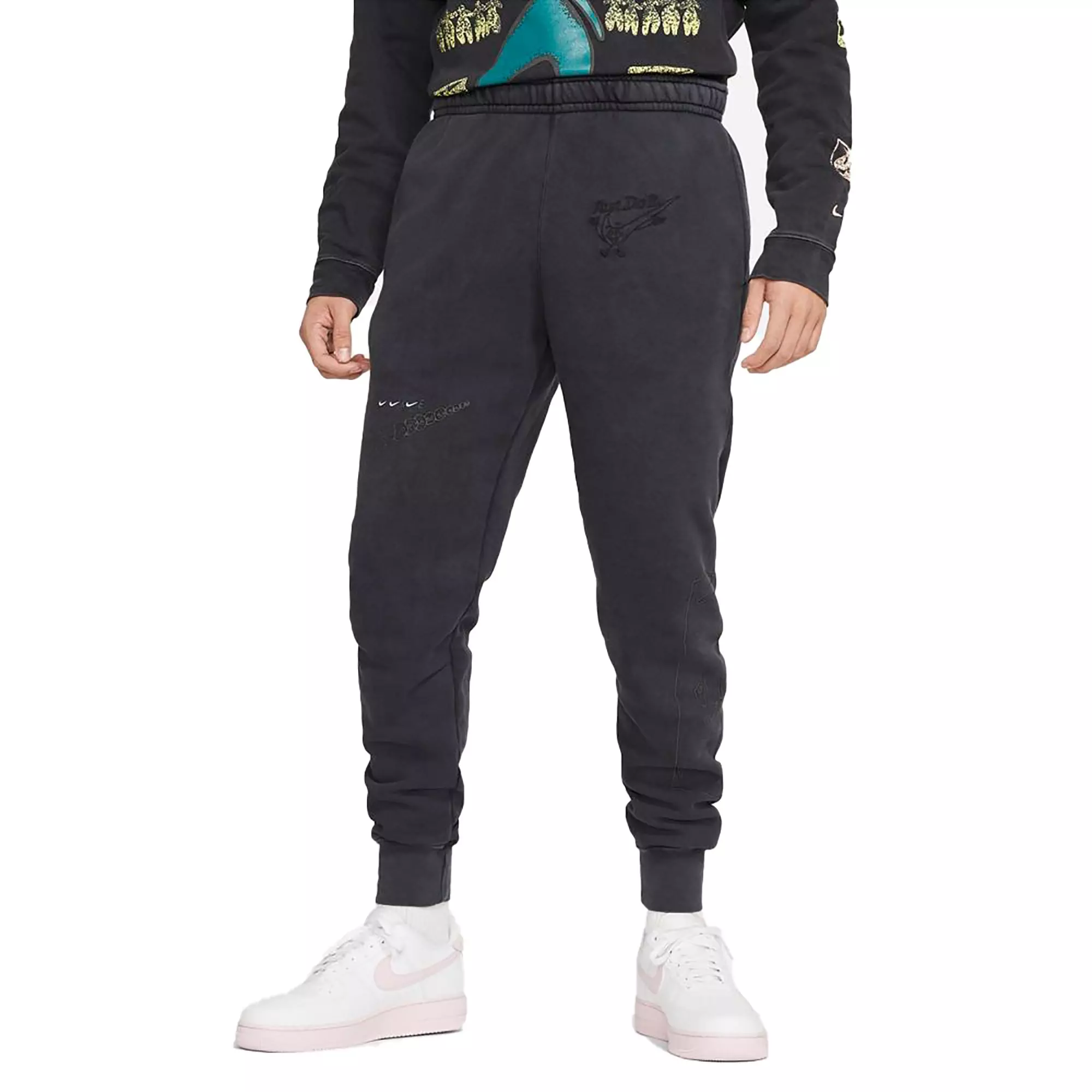 Baggy Leisure Club Cuffed Track Pants in Washed Black